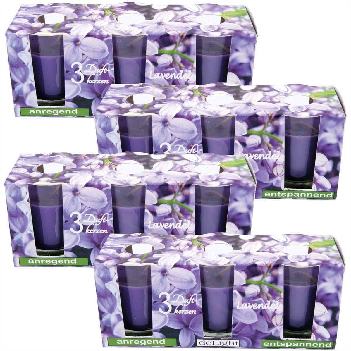 HS Candle Duftkerze Set im Glas (12-tlg), Lavendel, sanfte Duftnote, Ø4,5x6,5 cm, bis zu 12h Brenndauer je Kerze