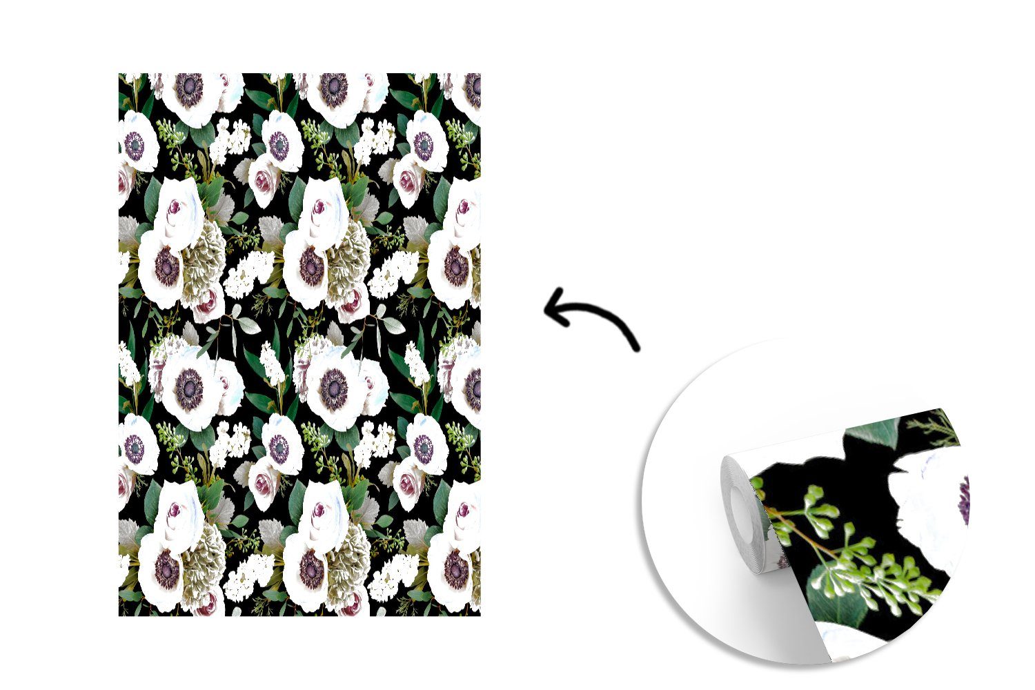 St), für MuchoWow Matt, Montagefertig Fototapete Blumen - Anemone bedruckt, Vinyl Tapete Wohnzimmer, - (3 Wandtapete Rosen,