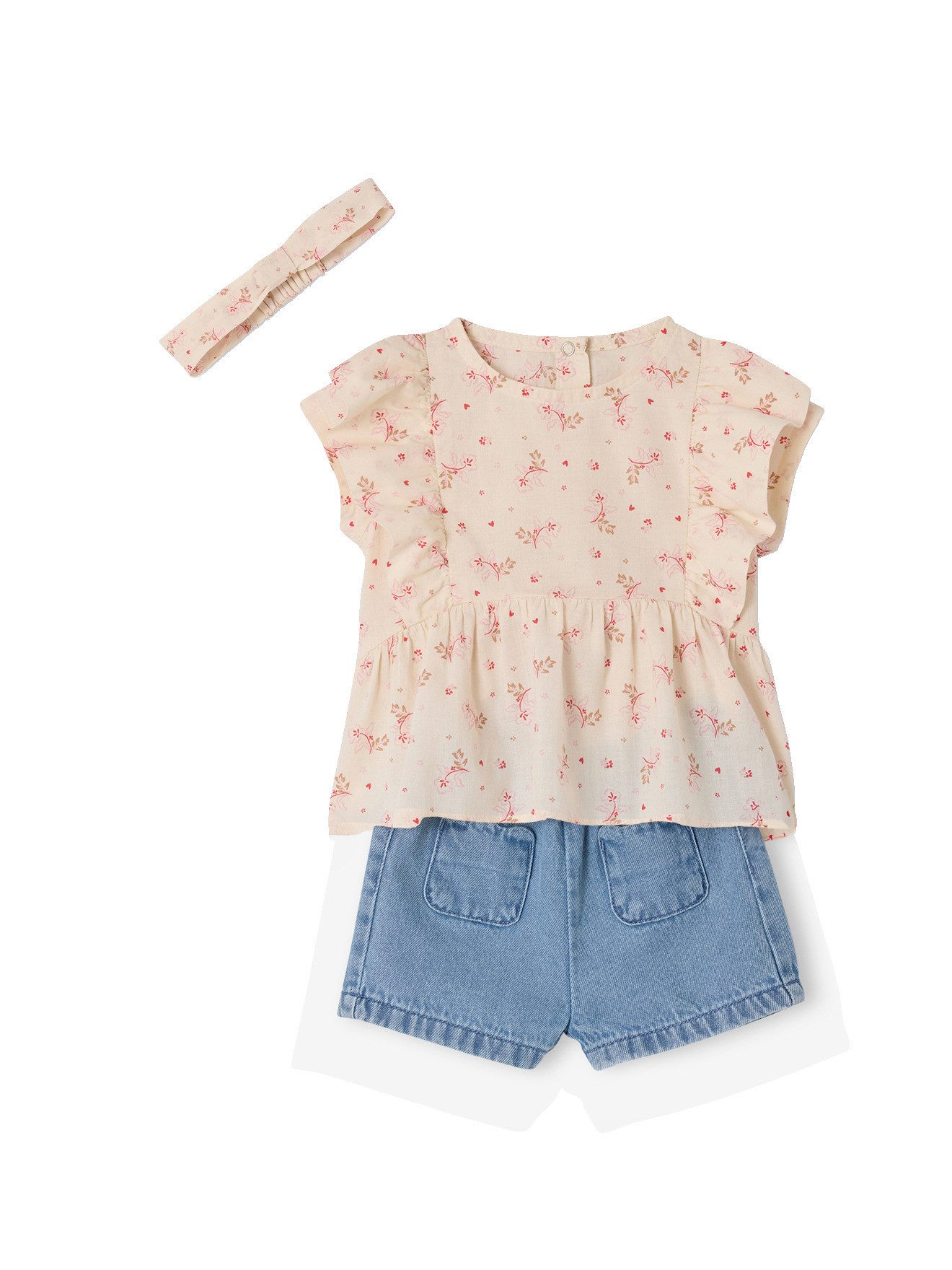 Hemd & Hose Baby-Set aus Bluse, Shorts & Haarband für Mädchen