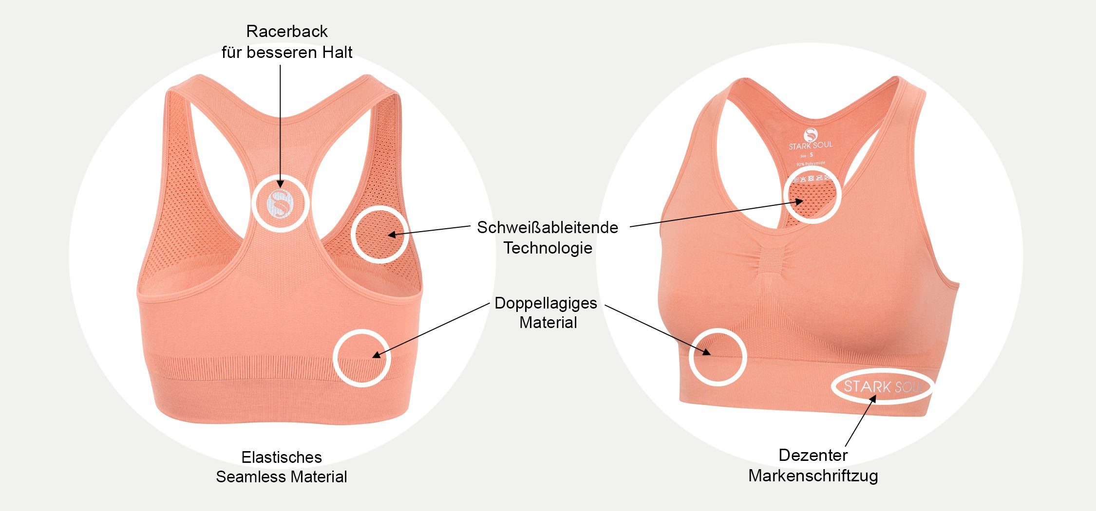 Stark Soul® Sport-BH Bra Light Support - Sport BH, doppellagig, für Damen Doppellagiges Material