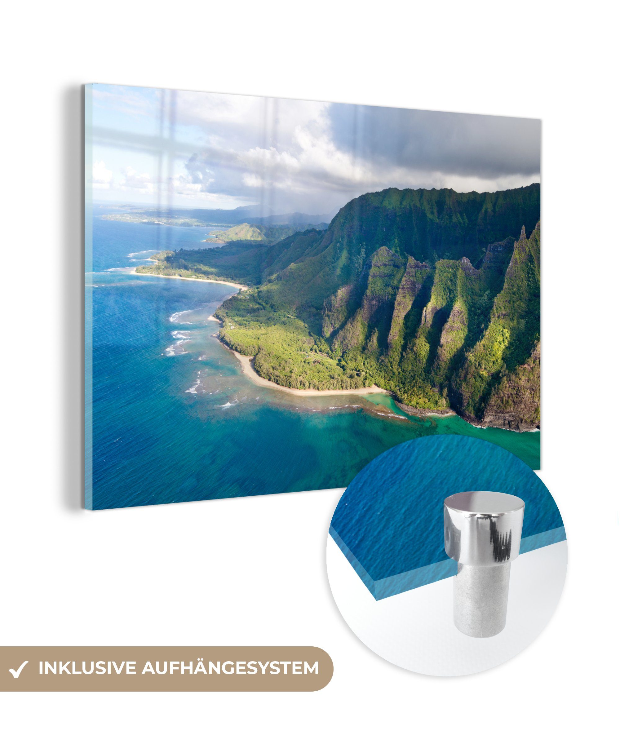 MuchoWow Acrylglasbild Hohe Klippen auf Kauai, (1 St), Acrylglasbilder Wohnzimmer & Schlafzimmer