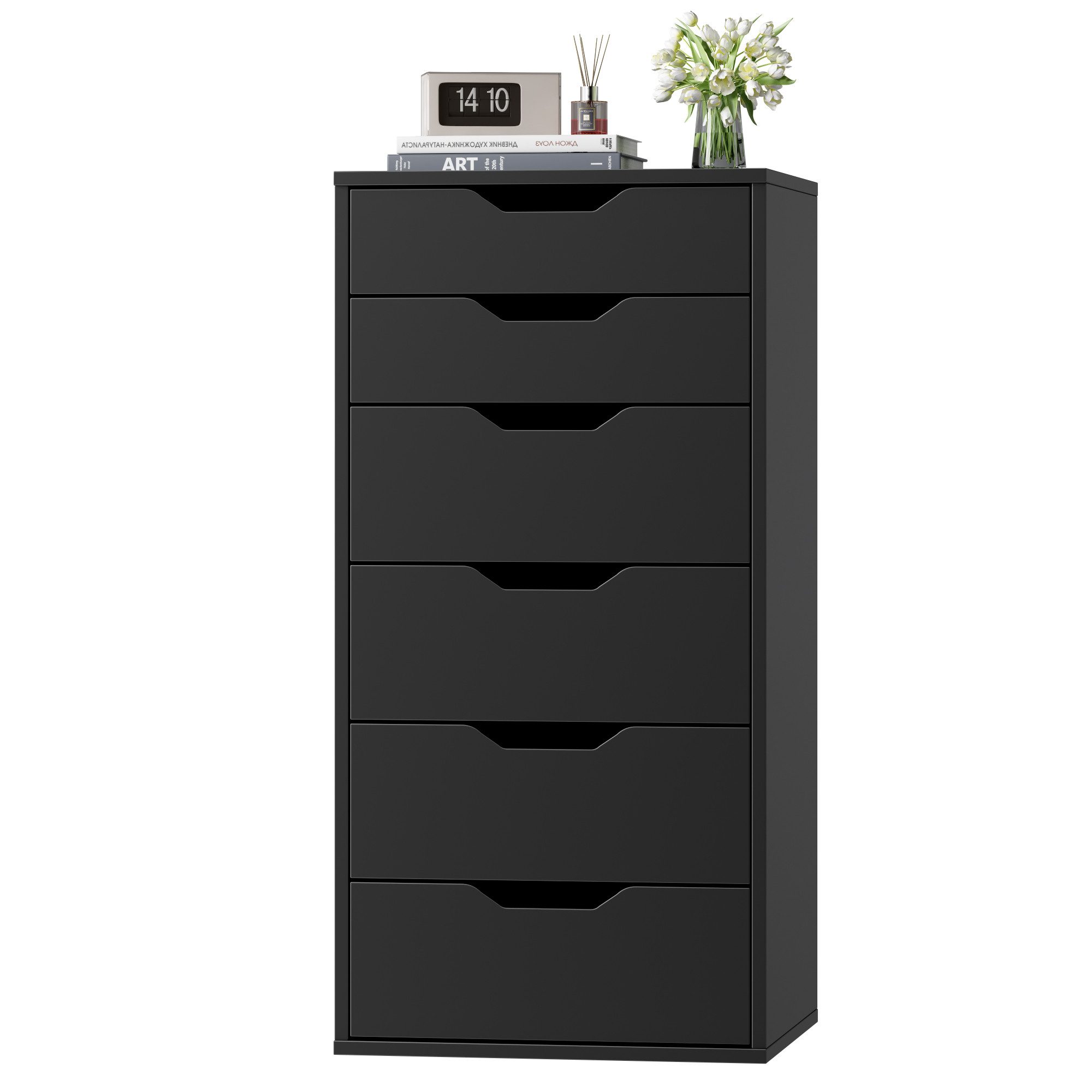 Homfa Kommode Schubladenschrank, Schubladenkommode, Aktenschrank, mit 6 Schubladen, 45x40x90,5 cm, Schwarz