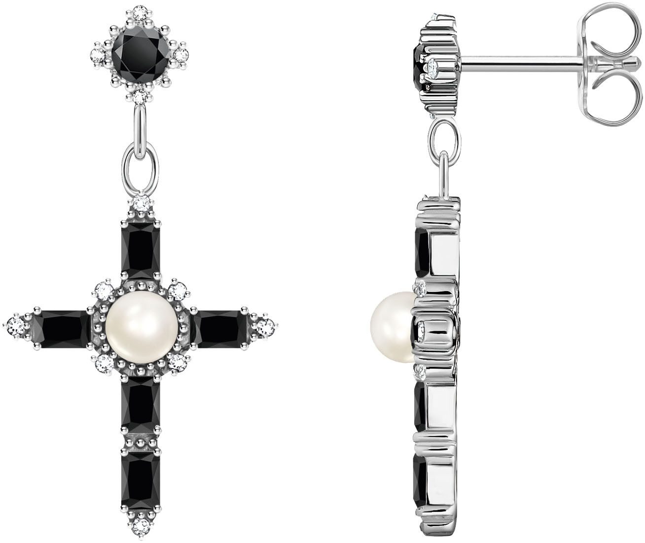 THOMAS SABO Paar Сережки Cross Romance, Kreuz, H2312-167-11, H2312-167-14, mit Zirkonia (synth) - mit Süßwasserzuchtperle