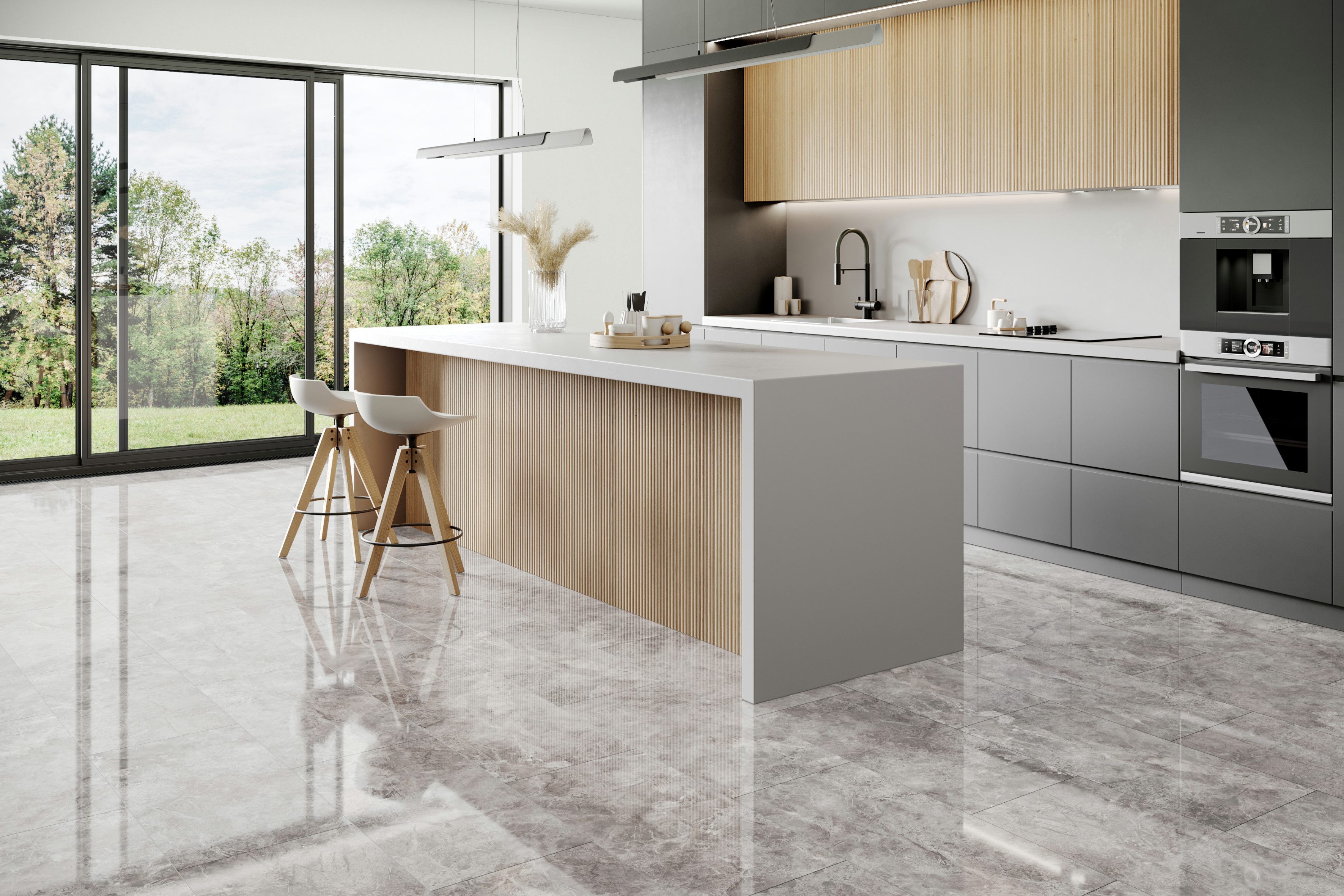 FALQUON GmbH Laminat Stone 2.0 Fliese - 810 x 400 x 8 mm - hochglänzend - Made in Germany -, Packung, In 1 Packung: 8 Paneele - 2,592 m², 1 Packung: 8 Paneele - 2,592 m²