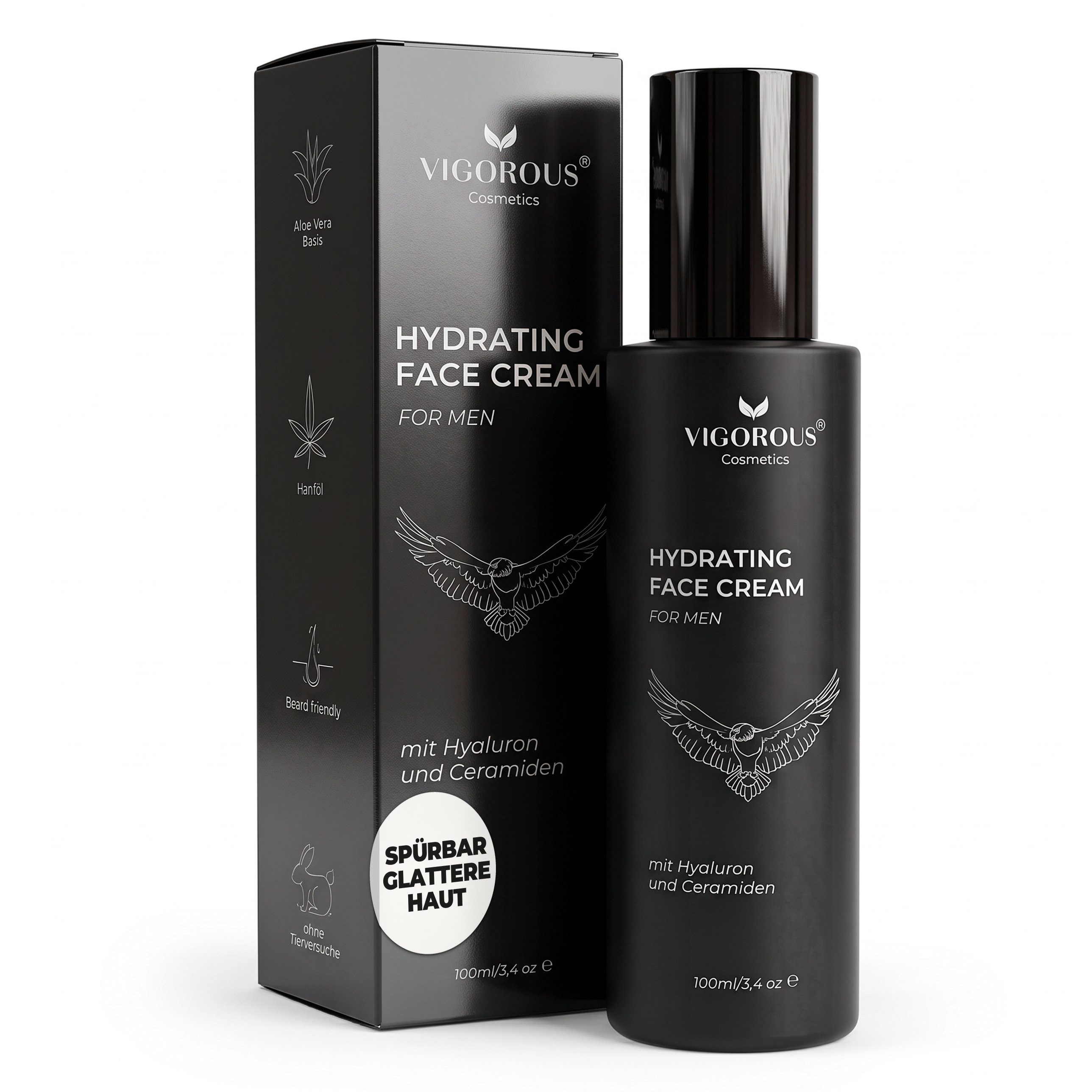 Vigorous Cosmetics Gesichtspflege Gesichtscreme Männer, 100ml Herren Gesichtscreme Made in Germany, Gepflegte Haut nach der ersten Anwendung