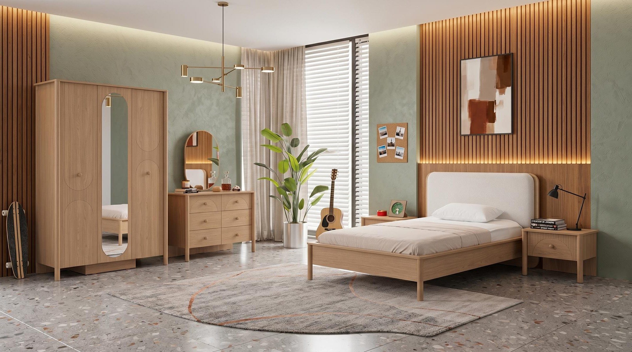 Xlmoebel Kleiderschrank Modernes Jugendzimmer in Braun mit Bett, Kleiderschrank und Kommode