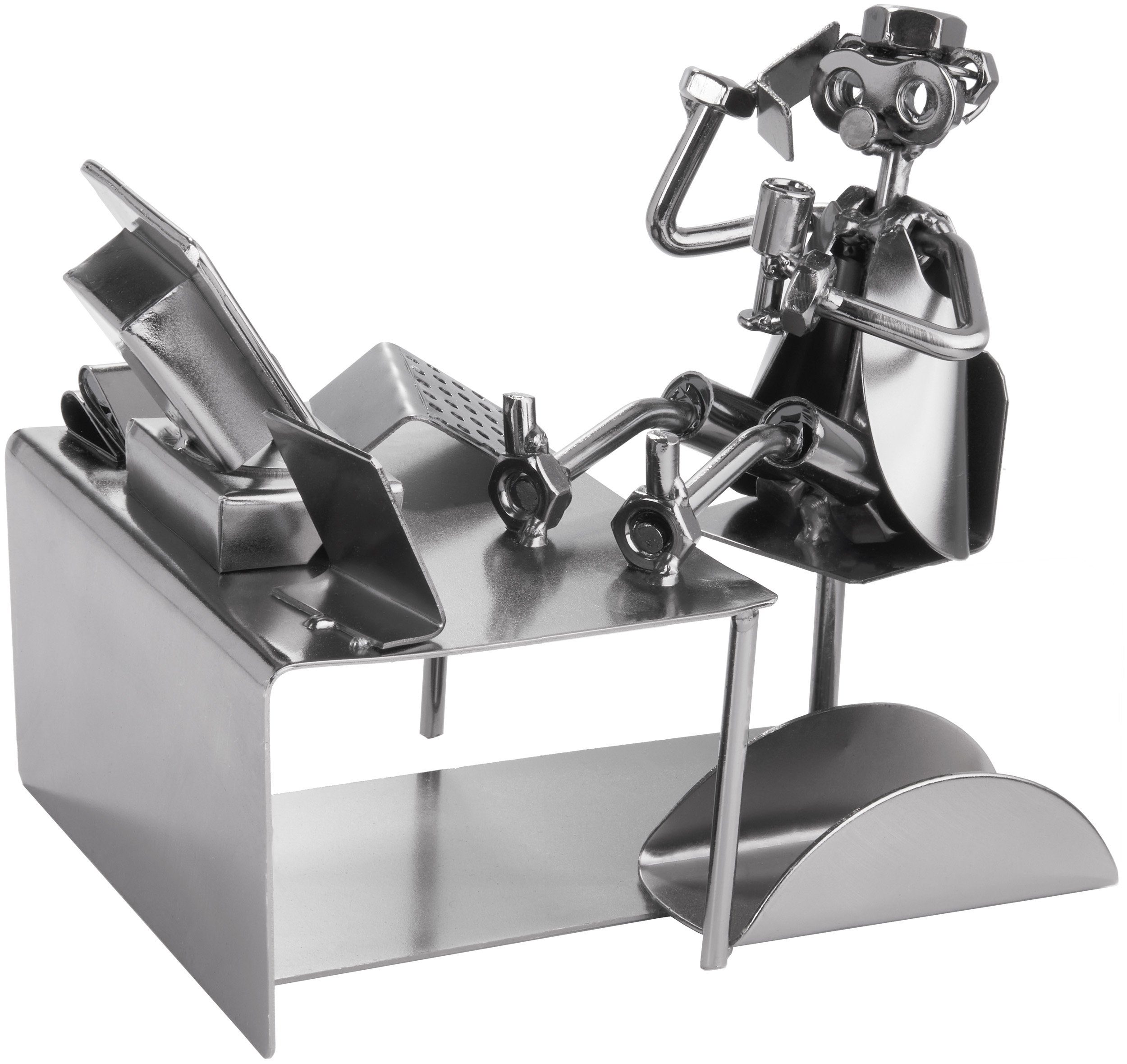 BRUBAKER Dekofigur »Schraubenmännchen Büro Arbeiter mit PC« (1 St., mit  Visitenkartenhalter), kunstvolle Metallskulptur für Kaufleute und  Büroangestellte, Metallfigur