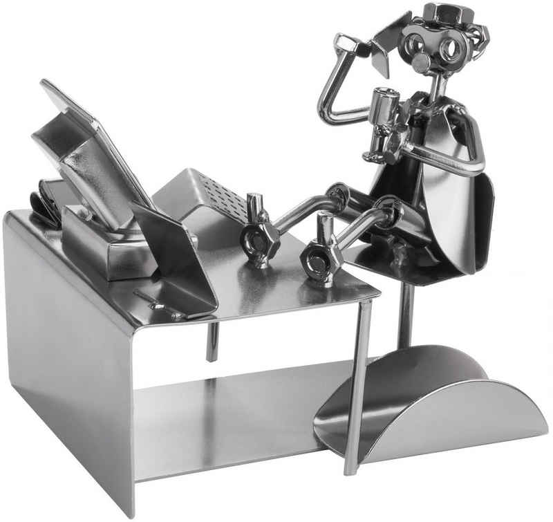 BRUBAKER Dekofigur Schraubenmännchen Büro Arbeiter mit PC (1 St., mit Visitenkartenhalter), kunstvolle Metallskulptur für Kaufleute und Büroangestellte, Metallfigur