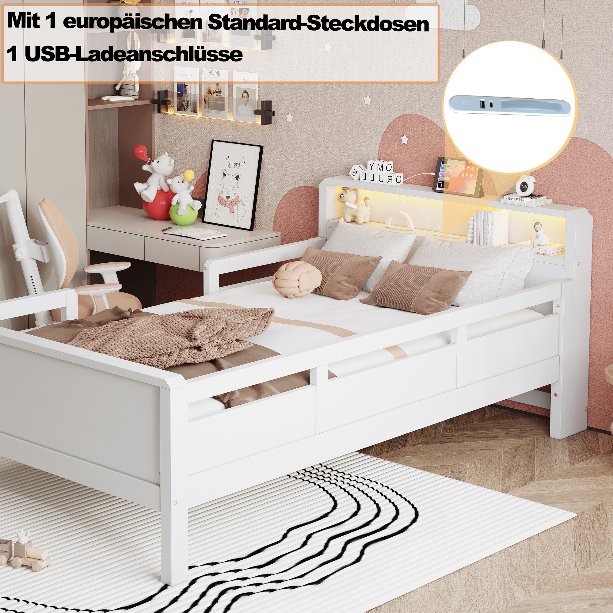 REDOM Kinderbett mit USB- und Type-C-Steckdosen, günstig online kaufen