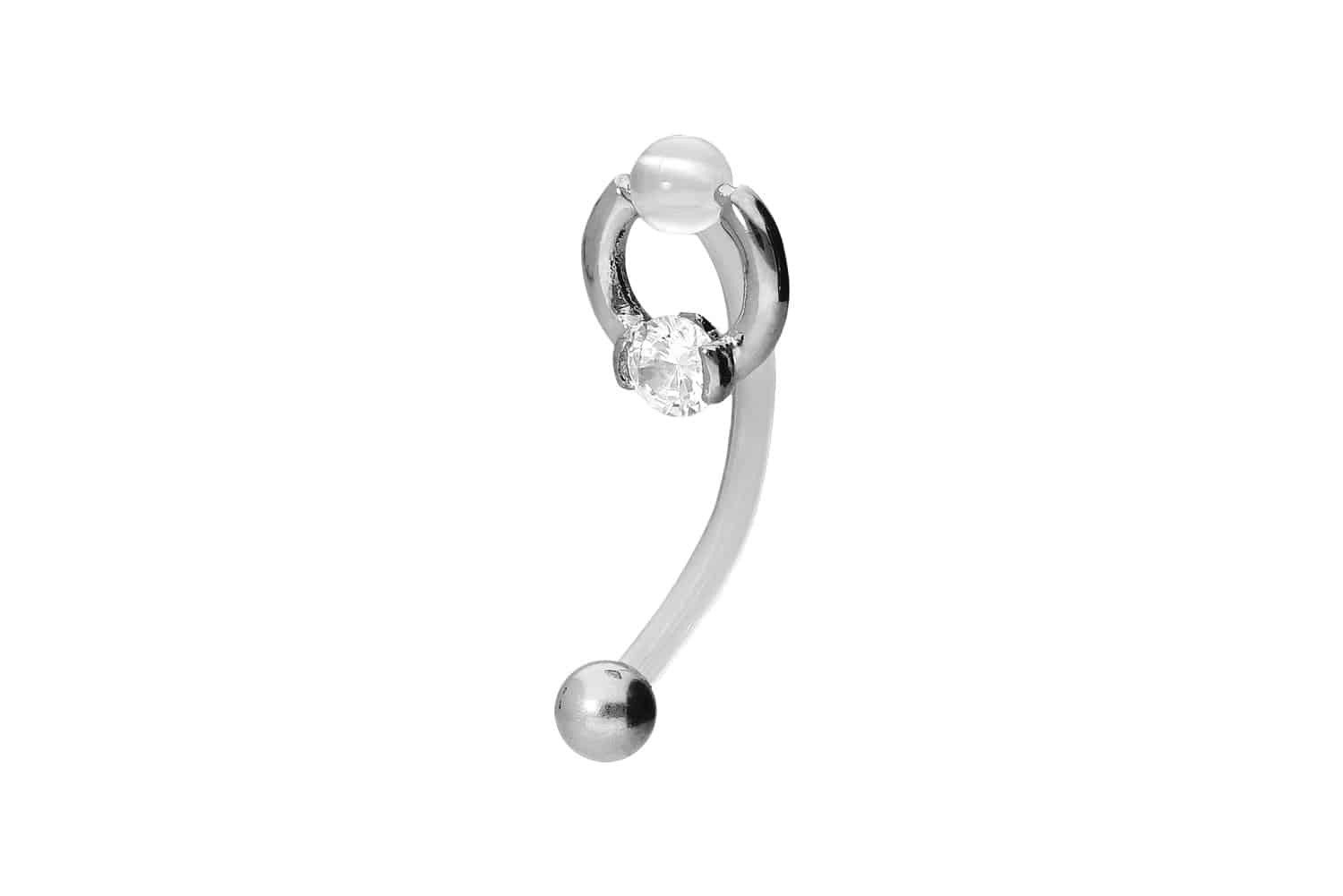 Bauchnabelpiercing PMFK Bananabell mit Chirurgenstahl-Design RING + 4 mm KRISTALL