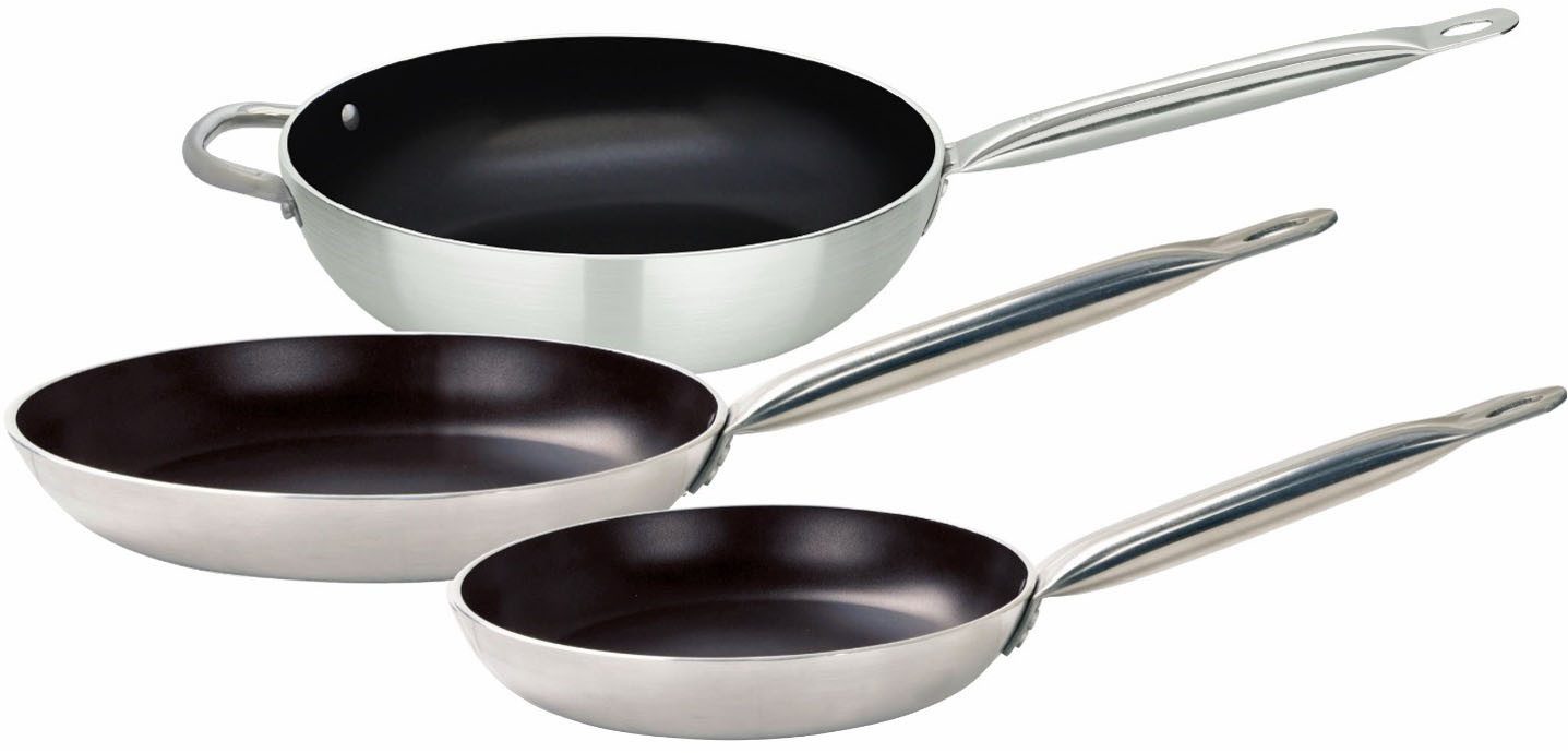 Elo Сковороды-Set Bistro Line 3 teilig, Aluminium (Set, 3-tlg., je 1 Bratpfanne Ø 24/28 cm, 1 Wok Ø 28 cm), Induktion