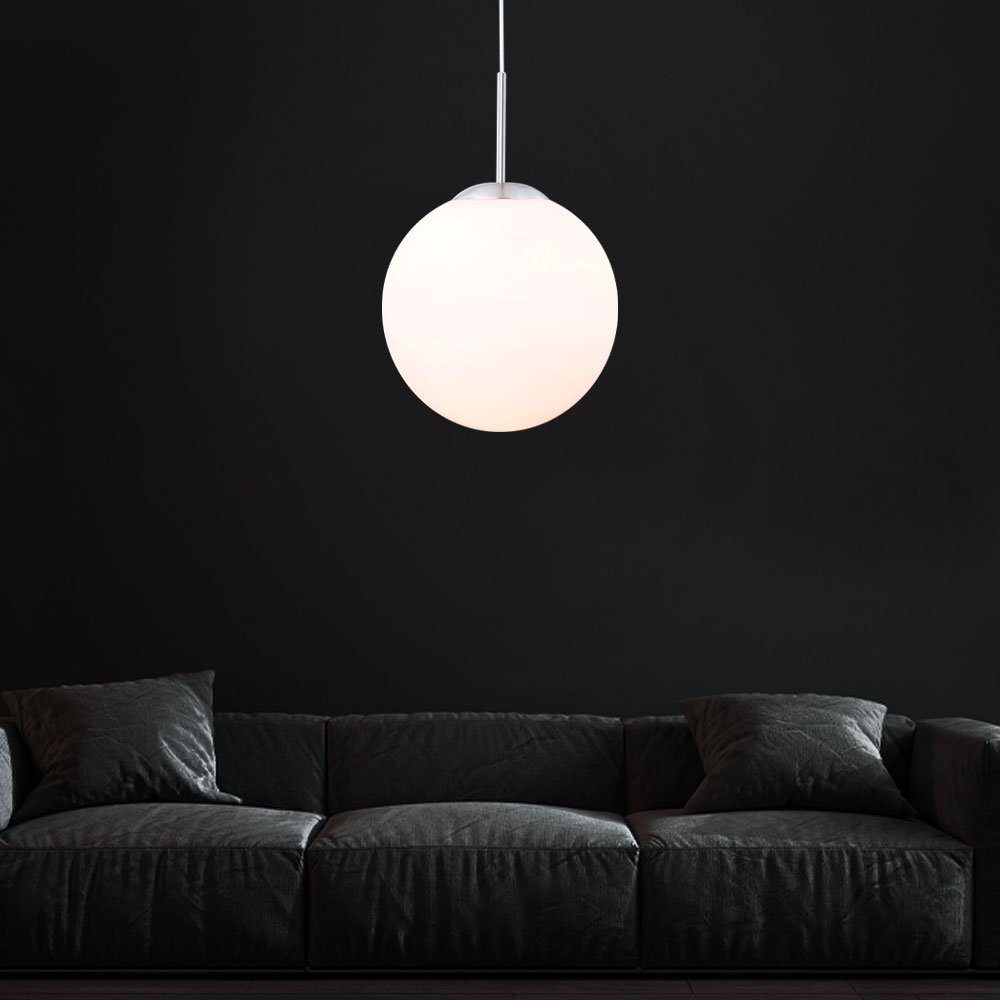 etc-shop LED Pendelleuchte, Leuchtmittel inklusive, Glas warmweiß LED Pendellampe Wohnzimmerleuchte Kugellampe opal 25cm Warmweiß, D