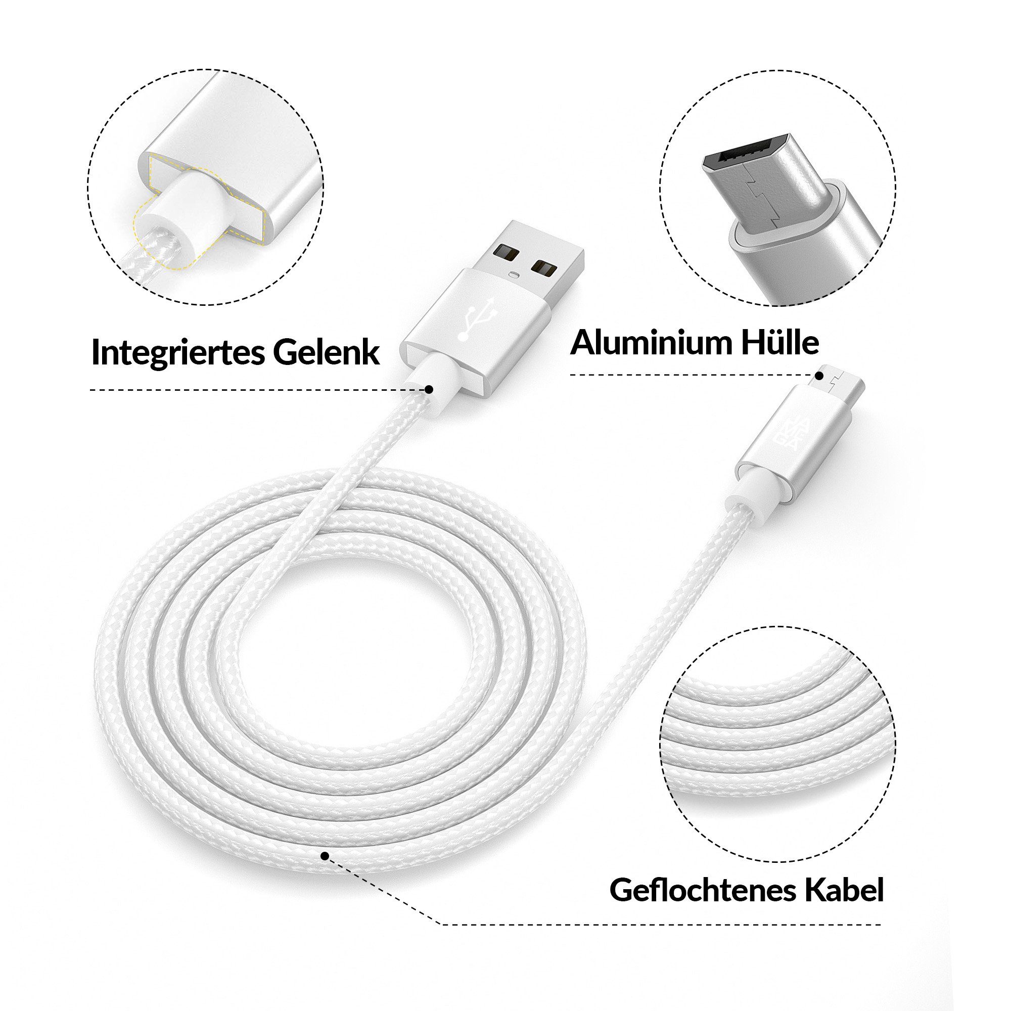 JAMEGA Micro USB Kabel Ladekabel Daten für Tablet Samsung Huawei PS4 XBOX LG USB-Kabel, USB, Micro USB, (300 cm) – Bild 4 von 5