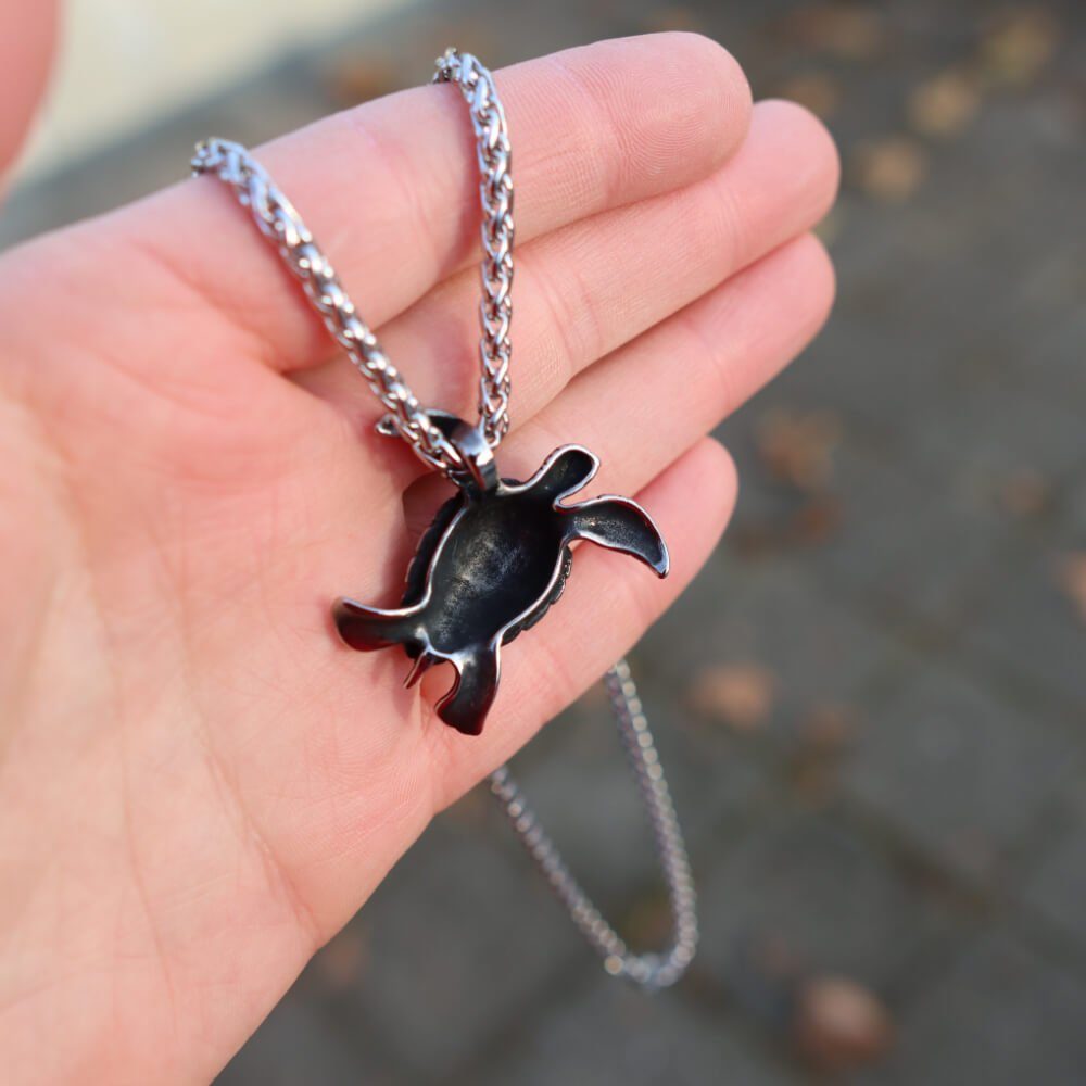 DALMARO Edelstahlkette Lederkette Edelstahl 316 TURTLE, Kette mit Anhänger inkl. Schmuckschachtel