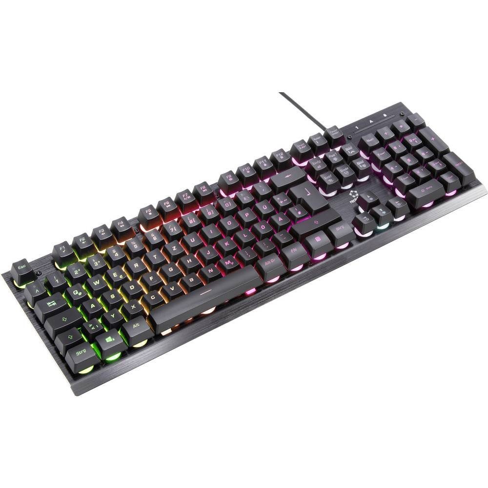 RGB Verstellbare der (Beleuchtet), USB-Gaming-Tastatur die Neigungsfüße Tastatur Tastatur kabelgebundene ermöglichen Renkforce ideale Positionierung