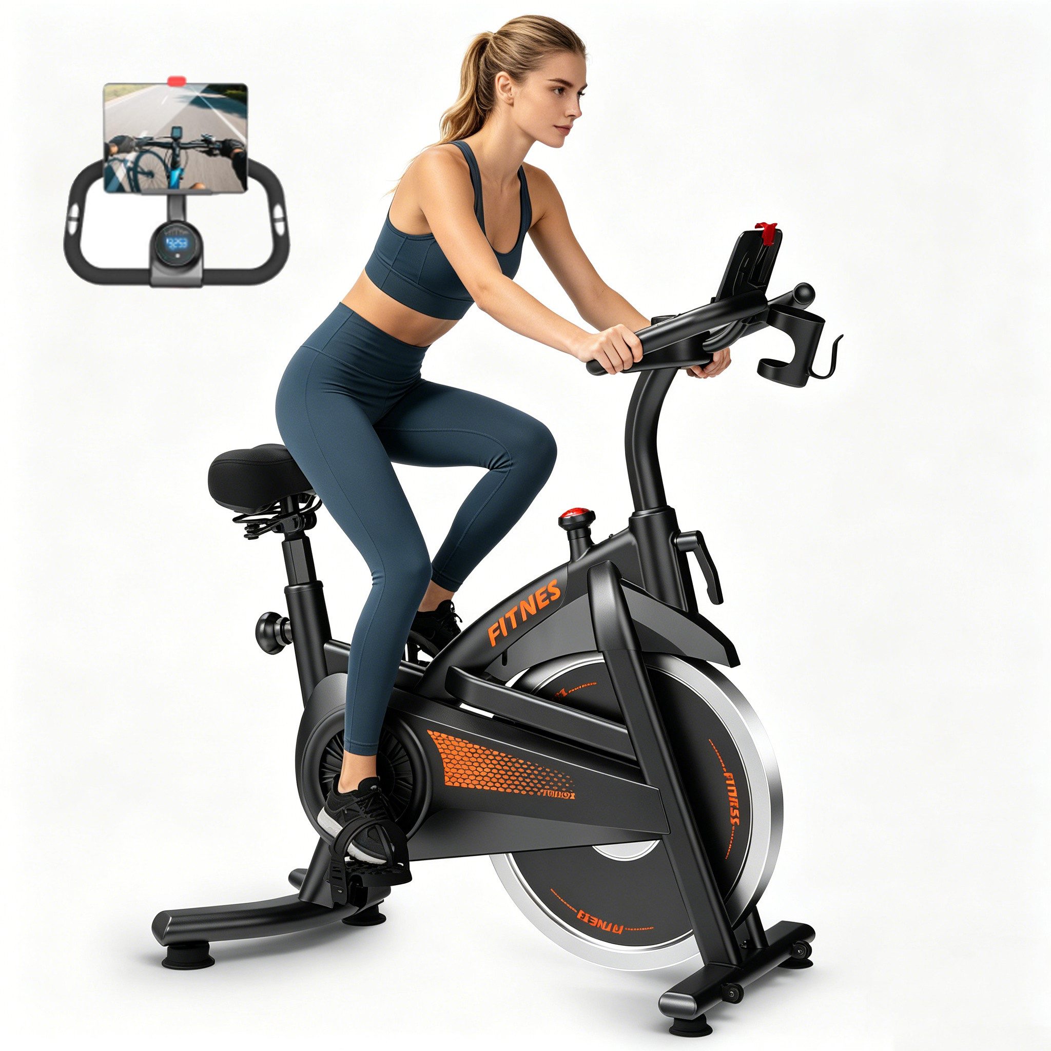 UMAY Heimtrainer 136 kg belastbar, stationäres Heimtrainer-Fahrrad, Indoor-Cycling-Bike (mit besonders komfortablem Sattel)