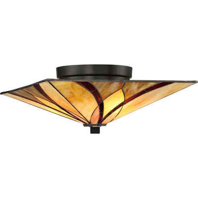 etc-shop Deckenleuchte, Leuchtmittel nicht inklusive, Deckenleuchte Wohnzimmerlampe Bronze Leuchte Tiffany-Glas Metall 2