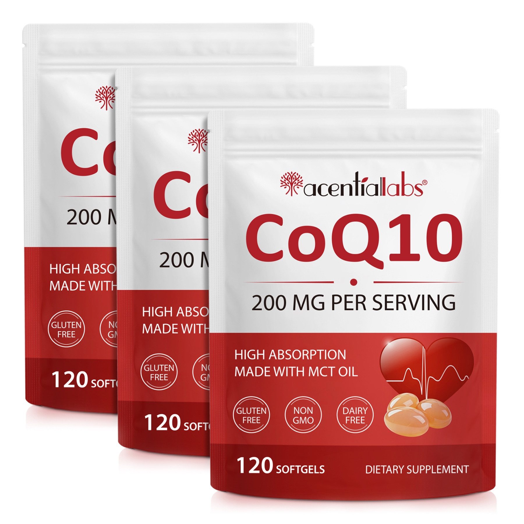 Acentiallabs Coenzym Q10 CoQ10 mit MCT-Öl 200mg Kapsel Laborgeprüft Natur Softgels, Superfood, Gesundheit, Nahrungsergänzungsmittel