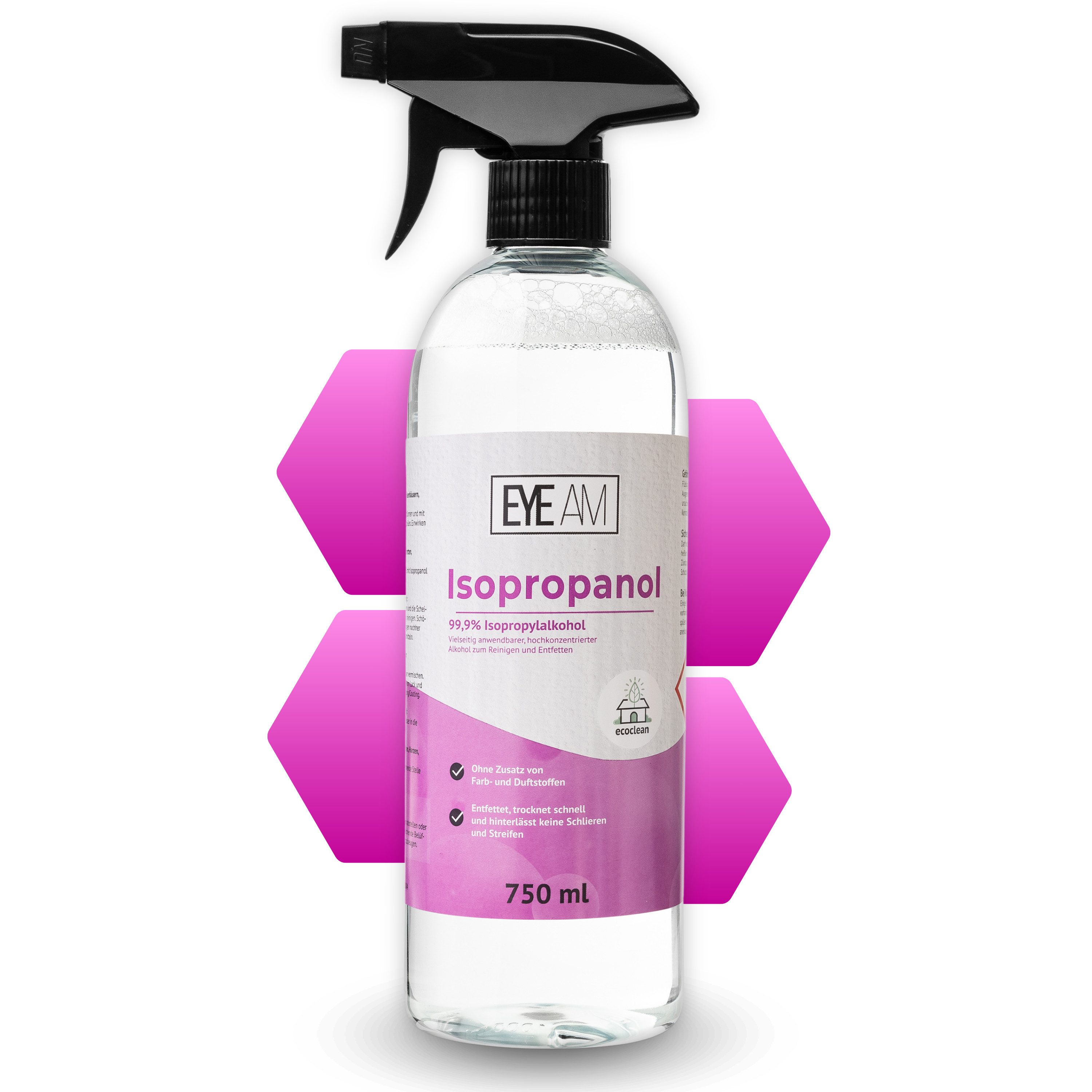 EyeAm Isopropanol IPA 99,9% mit Sprühkopf, 750ml, Reinigungsalkohol