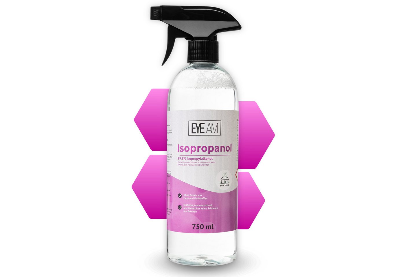 EyeAm Isopropanol IPA 99,9% mit Sprühkopf, 750ml, Reinigungsalkohol