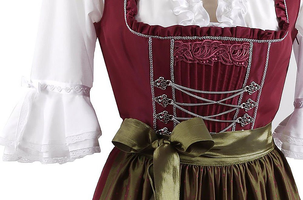Moschen-Bayern Dirndl Midi Dirndl kurz Damen Trachtenkleid Oktoberfest Wiesn-Dirndl 70 cm elegant festlich Rot-Bordeauxe Kurz, Trachtenkleid, Midi, Stickerei, Taftstoff, festlich, Dirndl