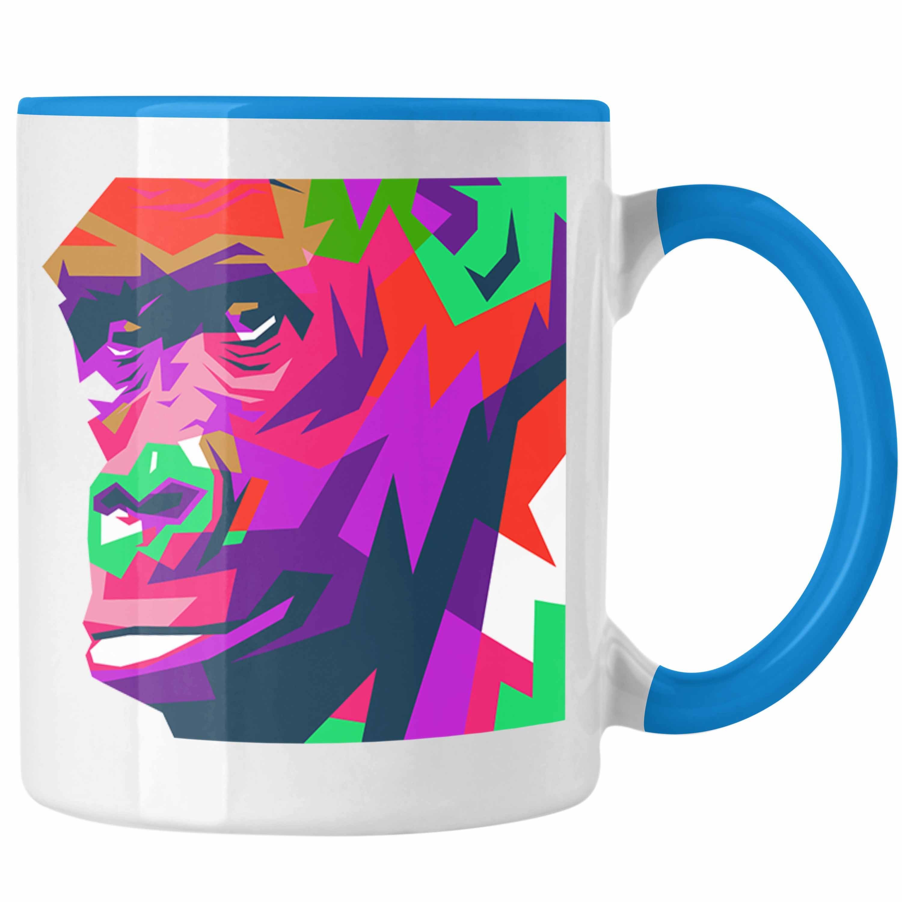 Trendation Tasse Trendation - Chimpanse Tasse Geschenk Polygon Grafik Lustig Blau