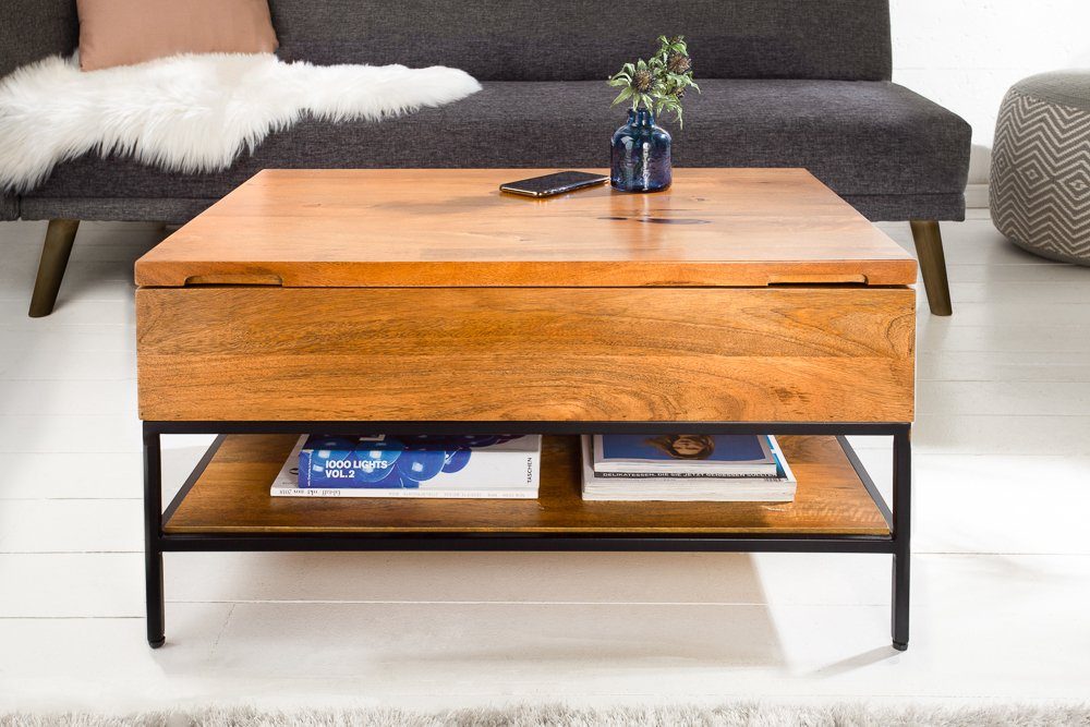 riess-ambiente Couchtisch FACTORY LIFTUP 80cm natur, Wohnzimmer · Massivholz · Metall · eckig · mit Fach · Industrial