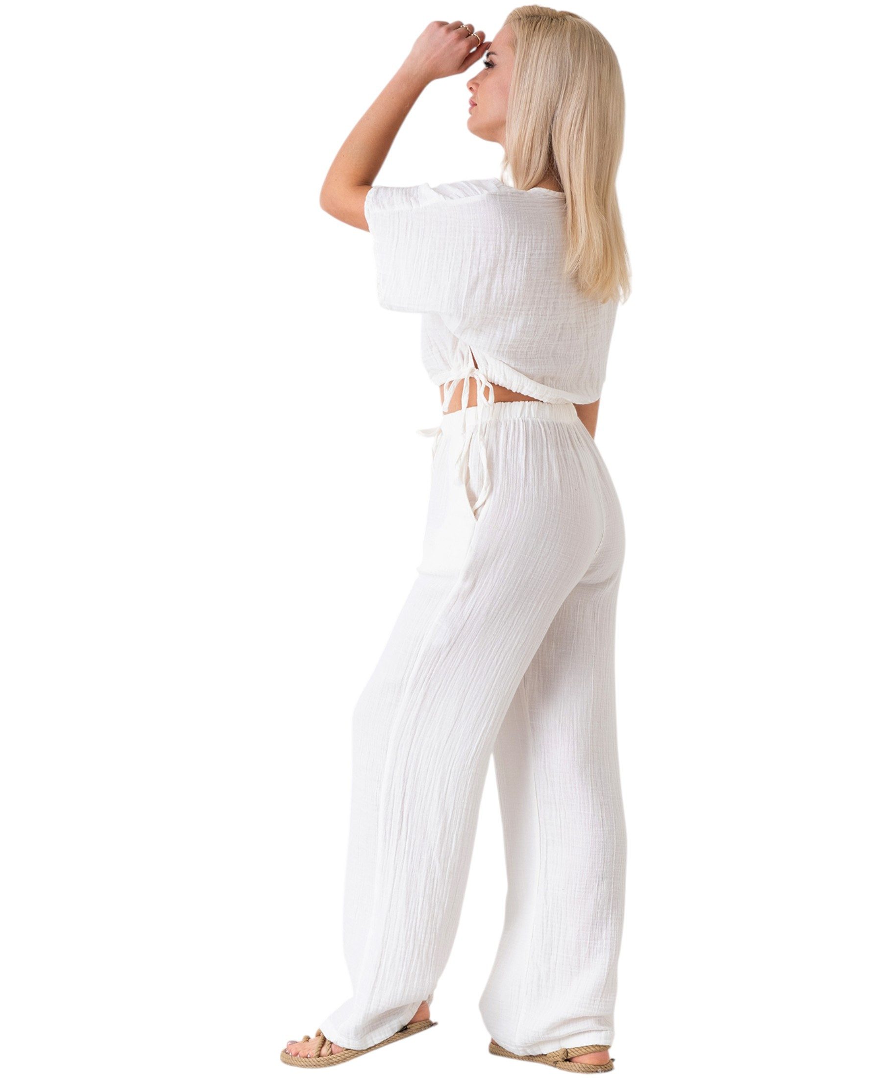 WENOR Palazzohose Musselin Damen Sommerhose 100 % Baumwolle, elastischer Bu günstig online kaufen
