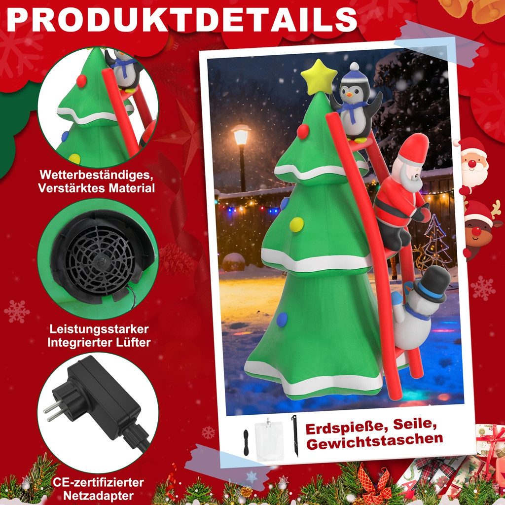 FIVMEN Schneemann 150/180/240cm Weihnachtsdeko Aufblasbarer Groß Santa Mit LEDs, Weihnachtsdekorationen für Garten Party
