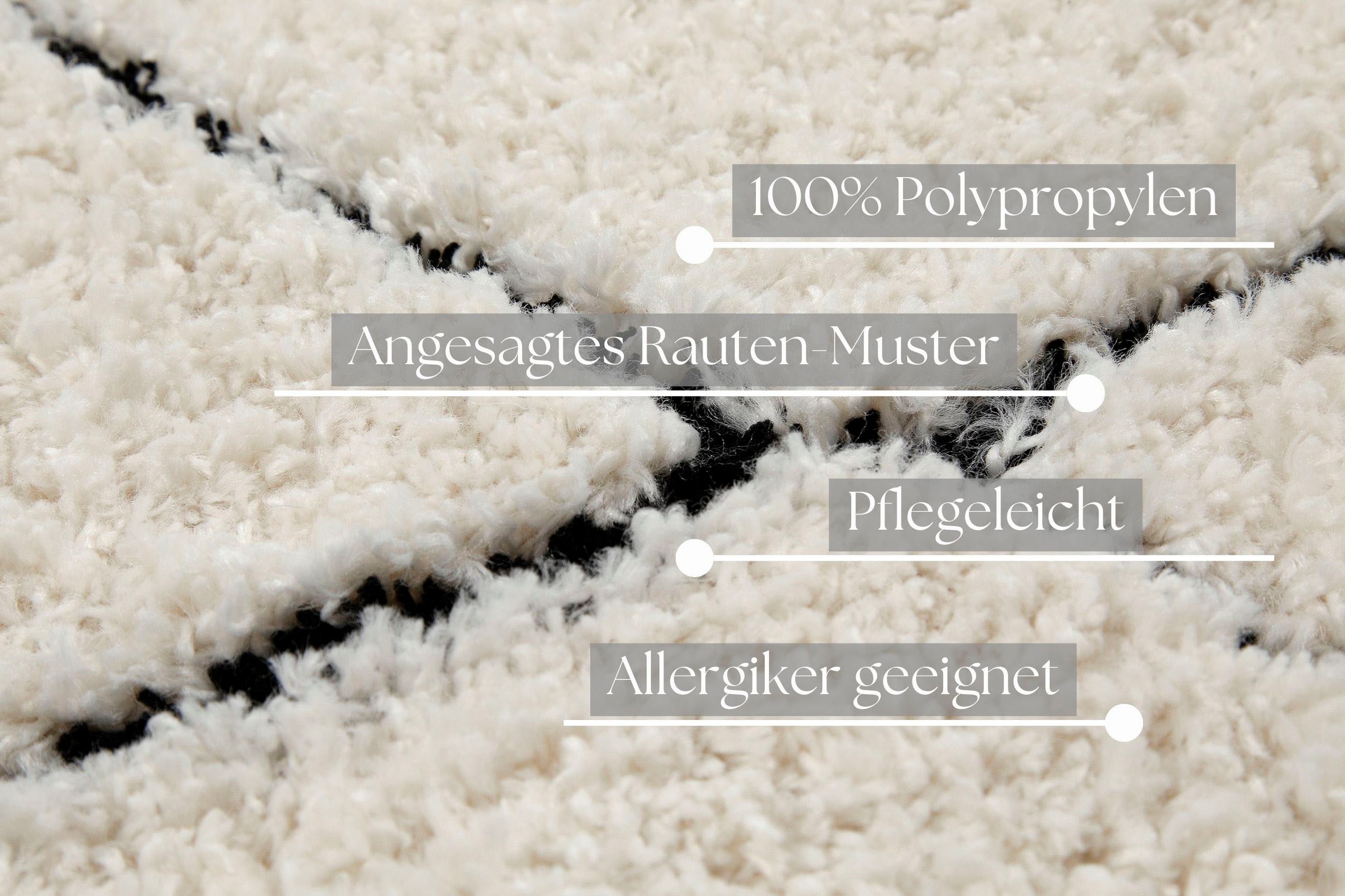 OTTO home Hochflor-Teppich Aveline, auch als Läufer erhältlich, rechteckig, Höhe: 35 mm, Langflor, Shaggy im Berber Stil, geometrisch, Raute, Wohnzimmer