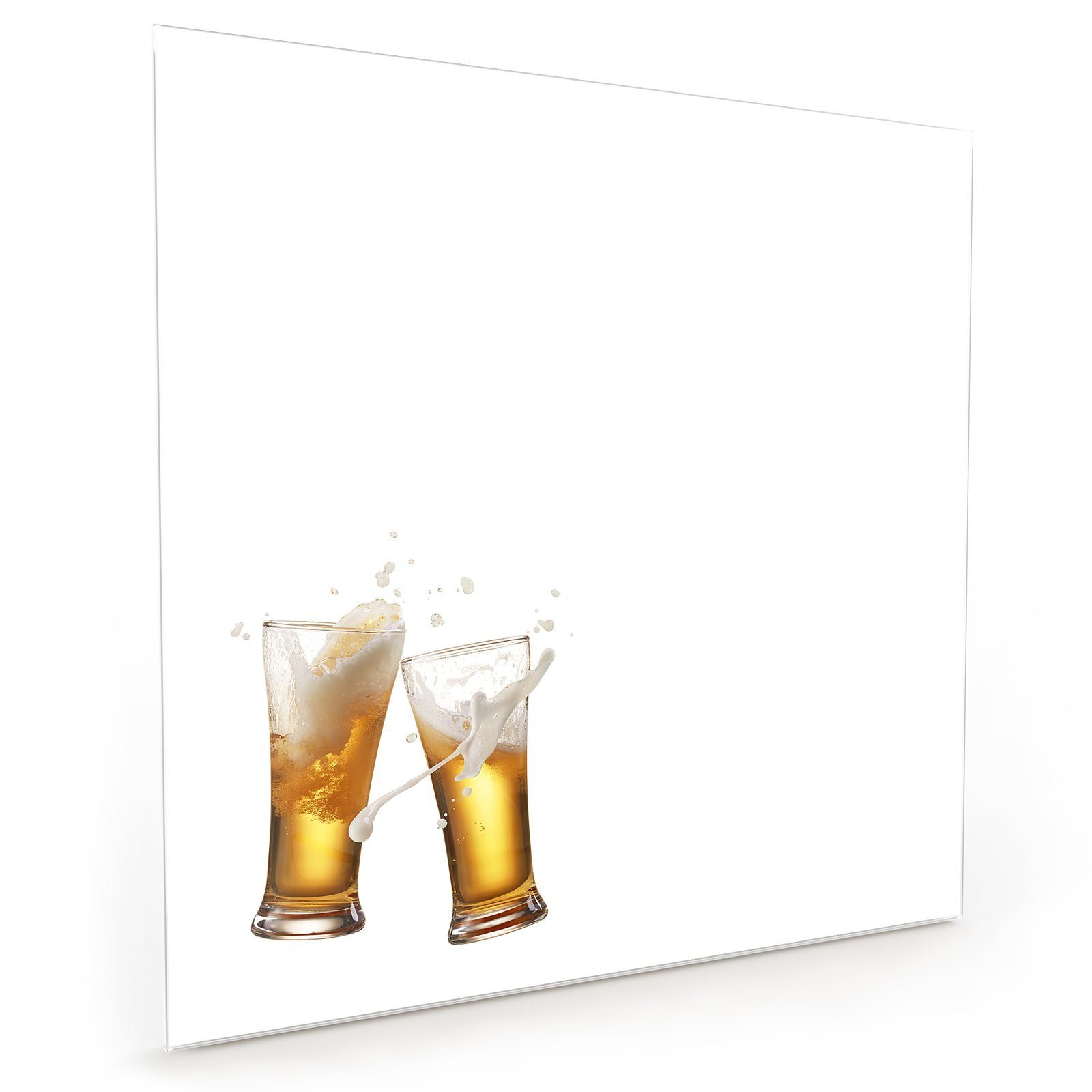 Primedeco Küchenrückwand Küchenrückwand Spritzschutz Glas mit Motiv Schaum Splash vom Bier