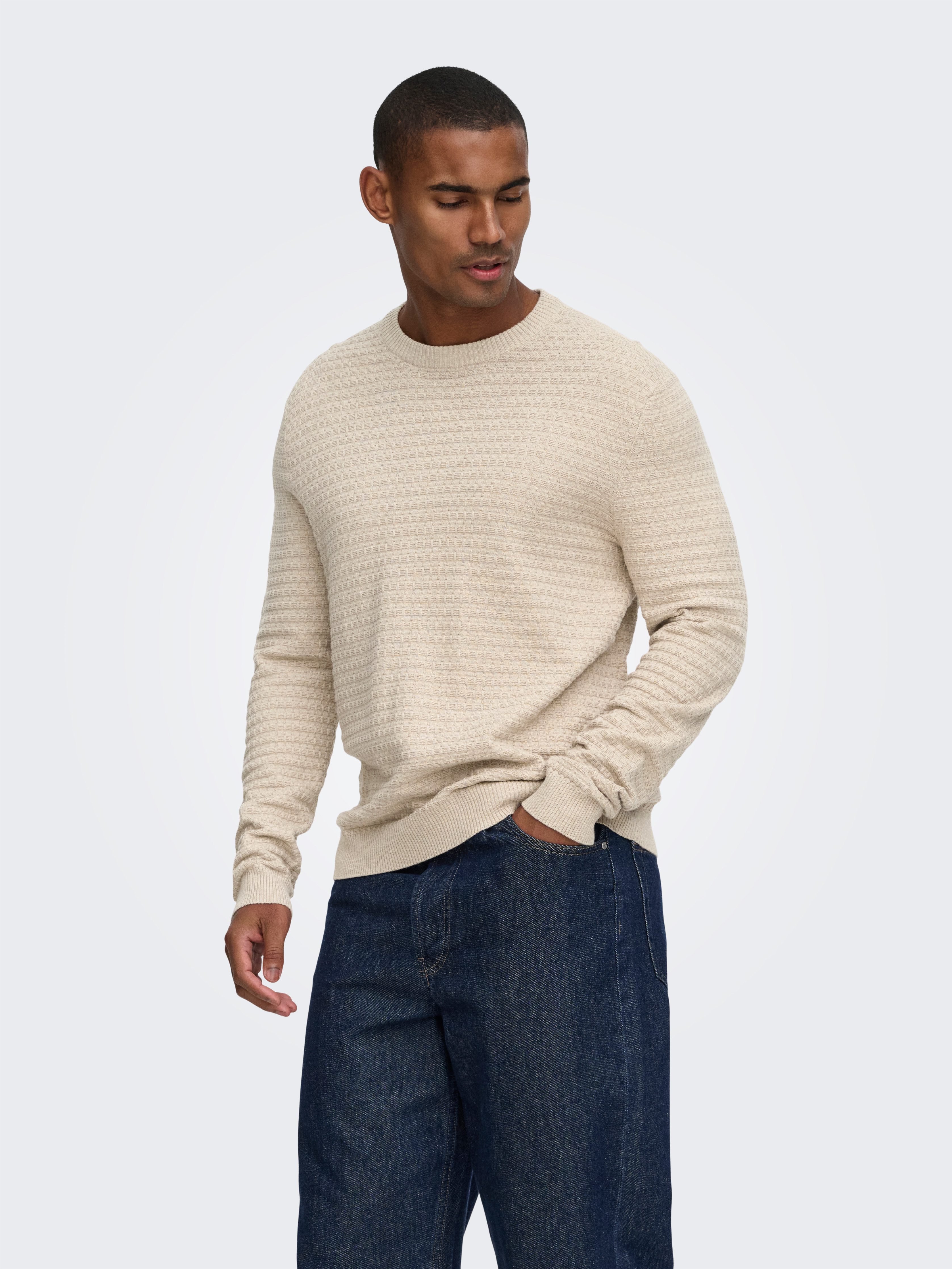 ONLY & SONS Rundhalspullover ONSLOUI LS STRUCTURE CREW REG NOOS Baumwollmischung, regular fit