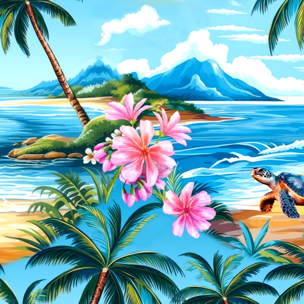 Hawaiihemdshop.de Hawaiihemd Hawaii Hemd Herren Baumwolle Kurzarm Hawaiihemd mit Palmen und Meer – Bild 5 von 5