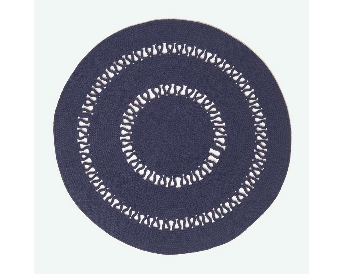 Homescapes Teppich Geflochtener runder Teppich mit Häkel-Muster, dunkelblau, 70 cm, Höhe: 20 mm