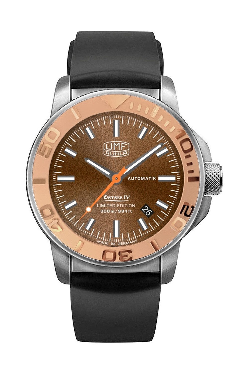 UMF Ruhla Automatikuhr 1070-4, Ostsee IV Limited Edition - Automatik Herrenuhr mit NH35A Werk, Sportliche Taucheruhr - limitiert auf 299 Stück - Made in Germany