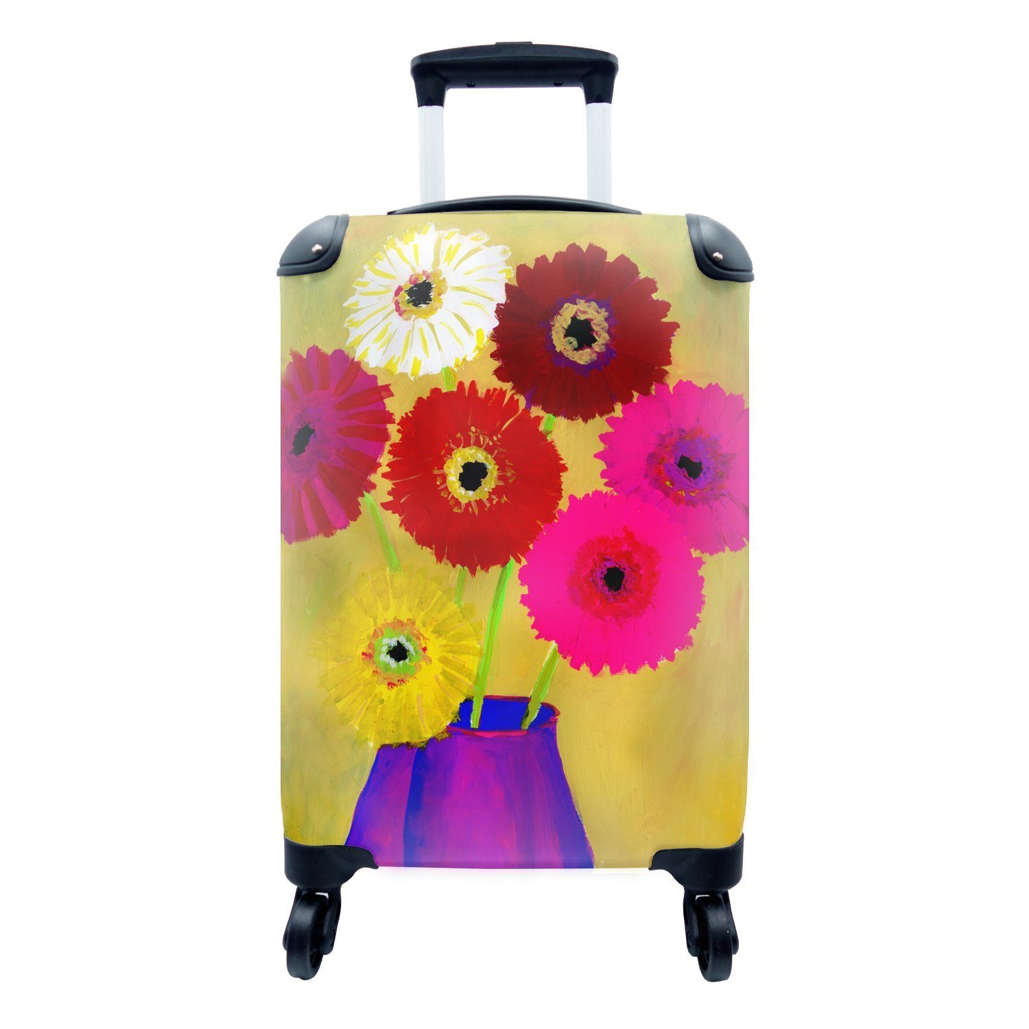 MuchoWow Handgepäckkoffer Gemälde von Blumen in einer Vase, 4 Rollen, Reisetasche mit rollen, Handgepäck für Ferien, Trolley, Reisekoffer