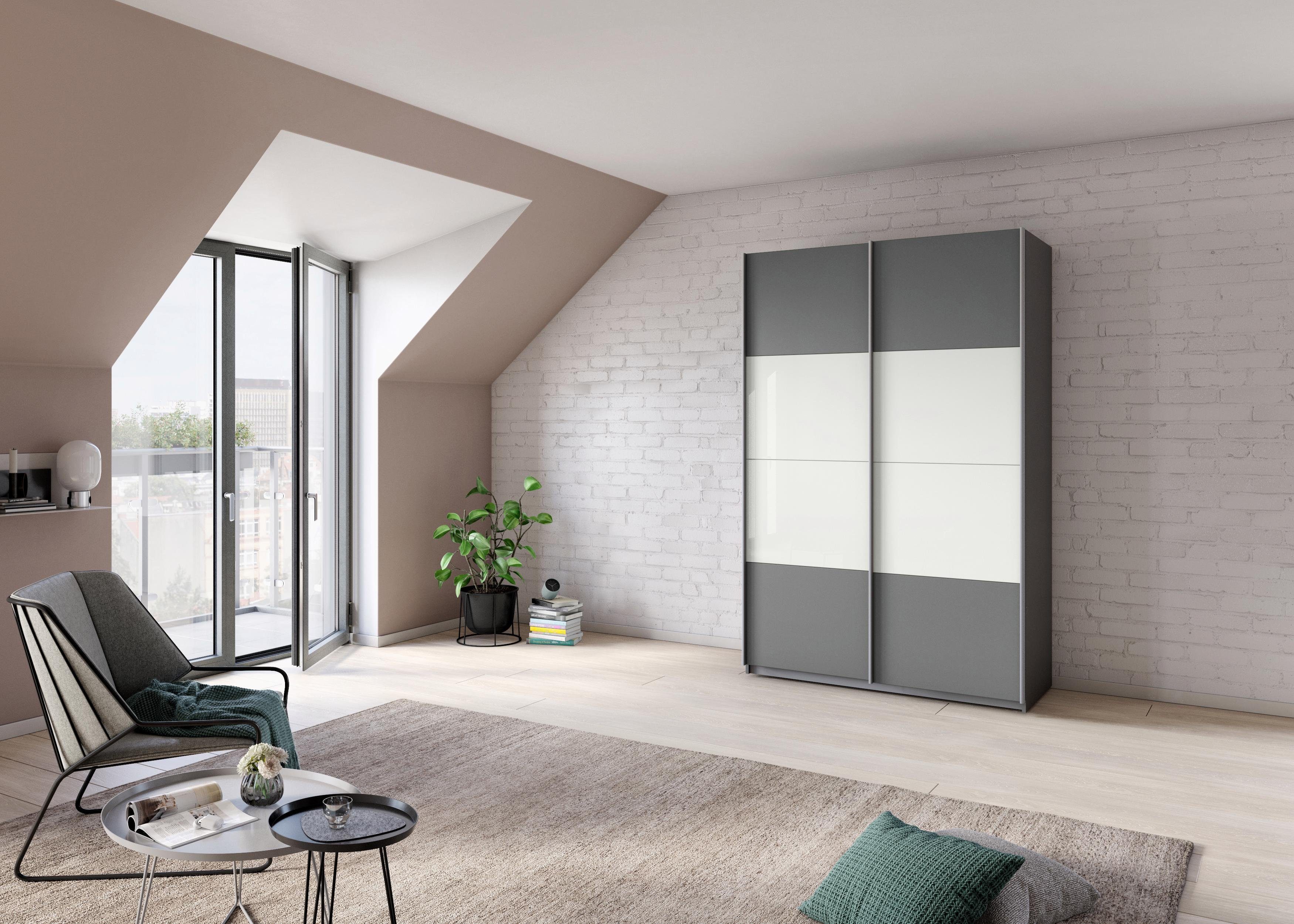 rauch Schwebetürenschrank Quadra Schlafzimmerschrank in vielen Breiten Kleiderschrank Garderobenschrank Schrank mit Glaselementen
