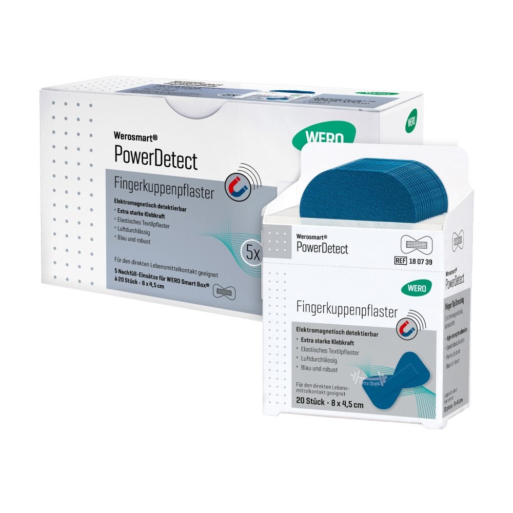 Werosmart® Wundpflaster PowerDetect - Pflastereinsätze für Smart Box® Pflasterspender (5 Einsätze, 100 St), Fingerkuppenpflaster