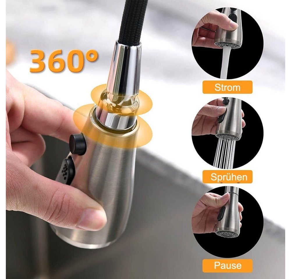 Thumbnail - XERSEK Waschtischarmatur Hochdruck Wasserhahn Küche Ausziehbar, küchenarmatur (Hohe Bogenauslauf 360°schwenkbar, Mischba...