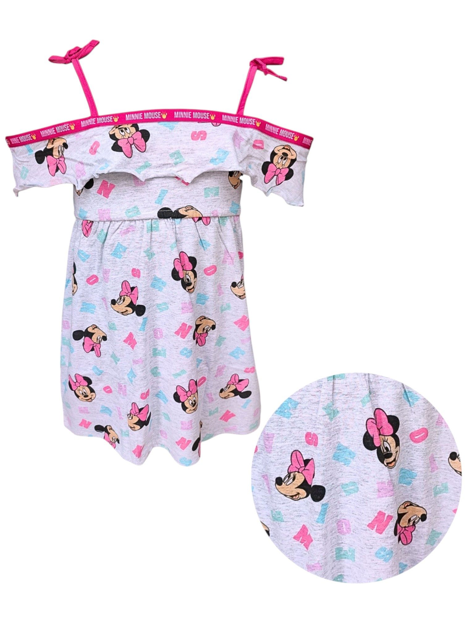 Disney Minnie Mouse Sommerkleid Minnie Maus Off-Shoulder Jerseykleid für Mädchen Gr. 104-134 cm