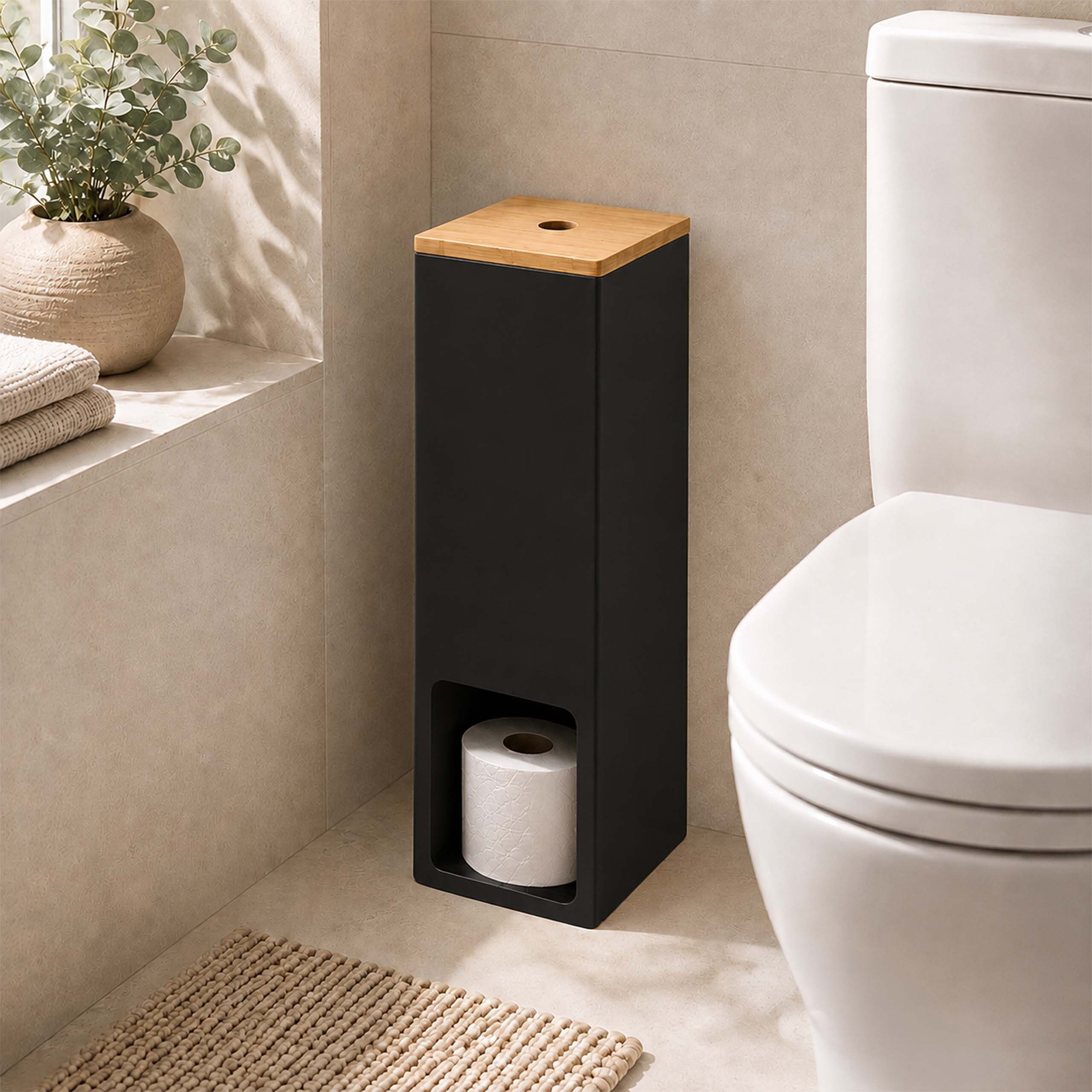 relaxdays Toiletten-Ersatzrollenhalter Toilettenpapier Aufbewahrung 4 Rollen (1-St), Natur-Schwarz – Bild 3 von 5