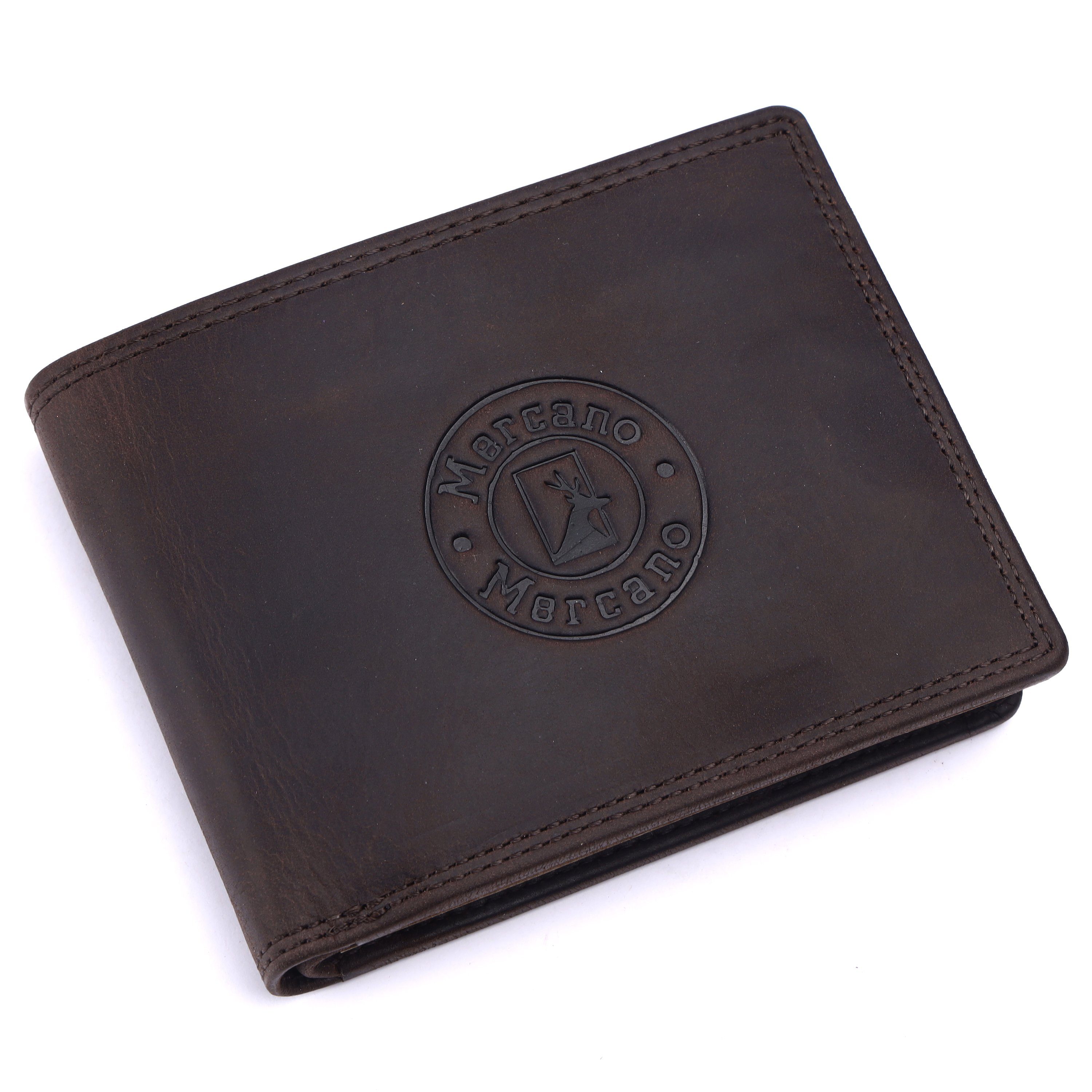 mit RFID-Schutz Herren, Mercano für & braune Leder Geldbörse inkl. Geschenkbox 100% Doppelnaht, aus Vintage