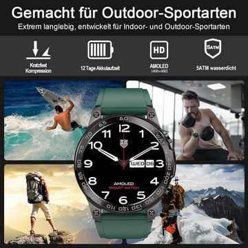 BOZLUN Smartwatch (1,43 Zoll, Android, iOS), mit Telefonfunktion 5ATM Wasserdicht Schrittzähler Schlafmonitor SpO2