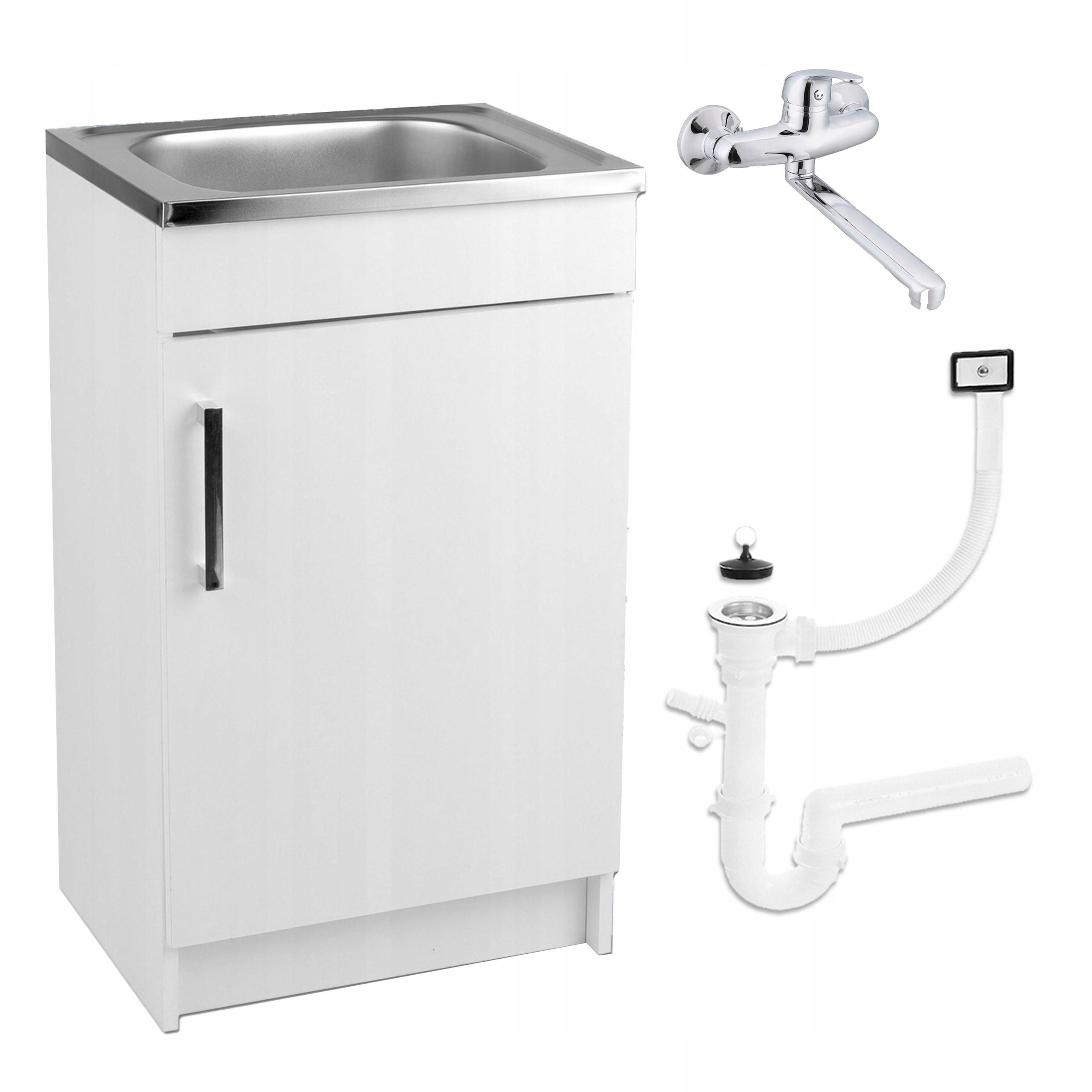 STAMAR Spülenschrank Küchenschrank 50cm Weiß Spüle 50x40 Wandarmatur Chrom Komplett Set Standschrank 40cm Tiefe Siphon Geschirrspüler Platzsparend Kompakt