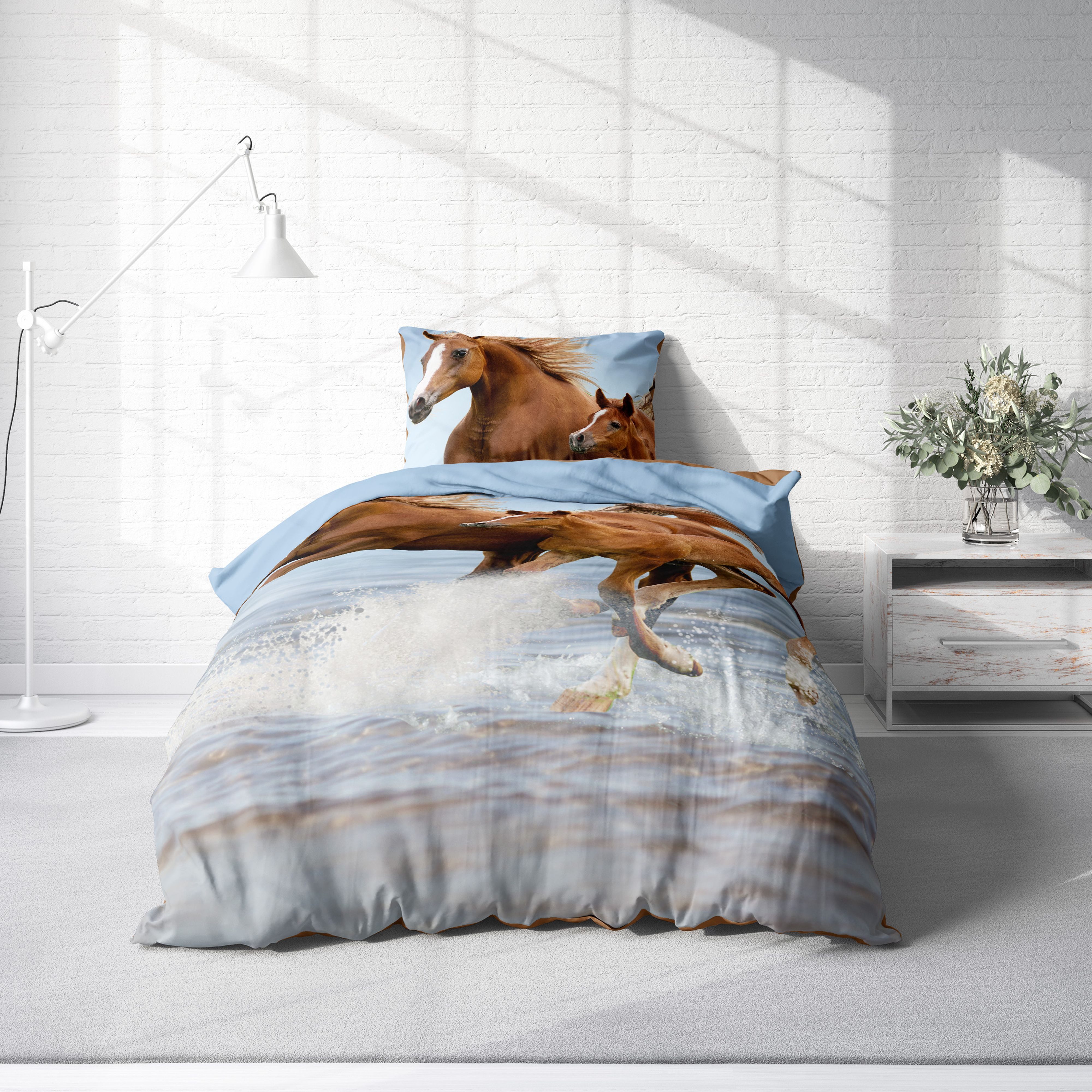 One Home Bettwäsche Fotodruck, Mikrofaser, 4 teilig, Pferde Kinder Mädchen günstig online kaufen