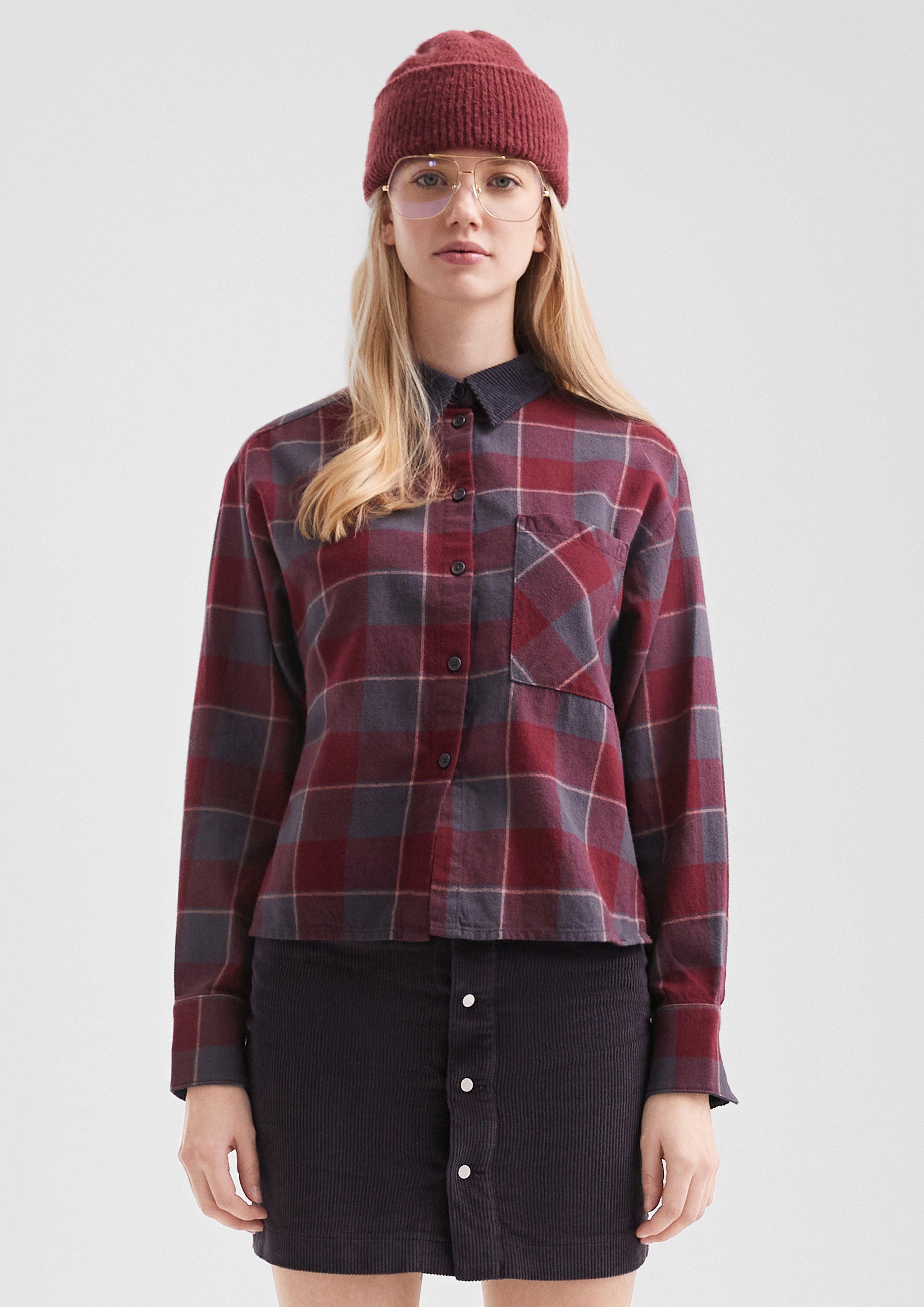 QS Langarmbluse Flanell-Karobluse mit Cordkragen günstig online kaufen