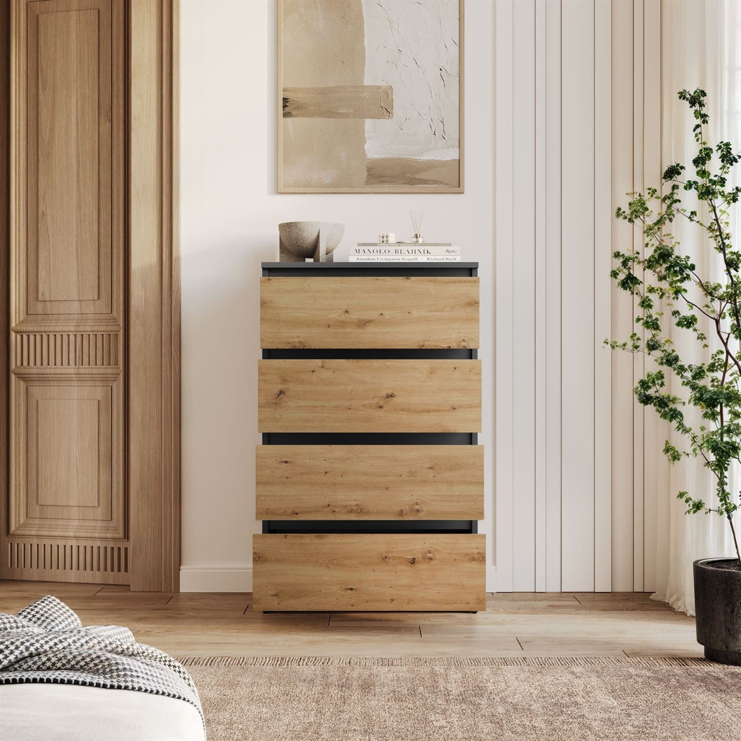 Lookway Kommode HANA M4 – elegante Kommode mit geräumigen Schubladen, Breite: 70 cm, Höhe: 97 cm, Tiefe: 40 cm
