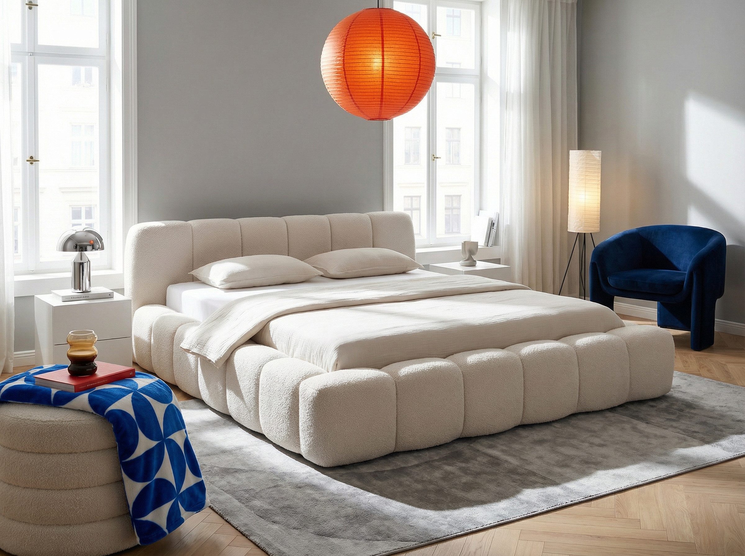 wonello Polsterbett Ariana, Bett mit Bettkasten und Lattenrost – eleganter Boucle-Stoff