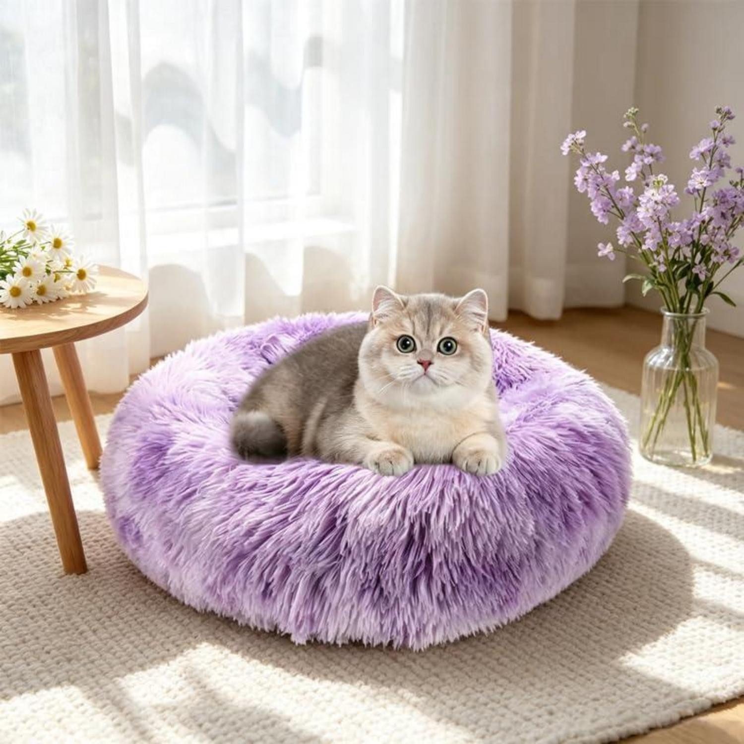 LuxusKollektion Hundebett Hundebett Katzenbett flauschig rund lila XS