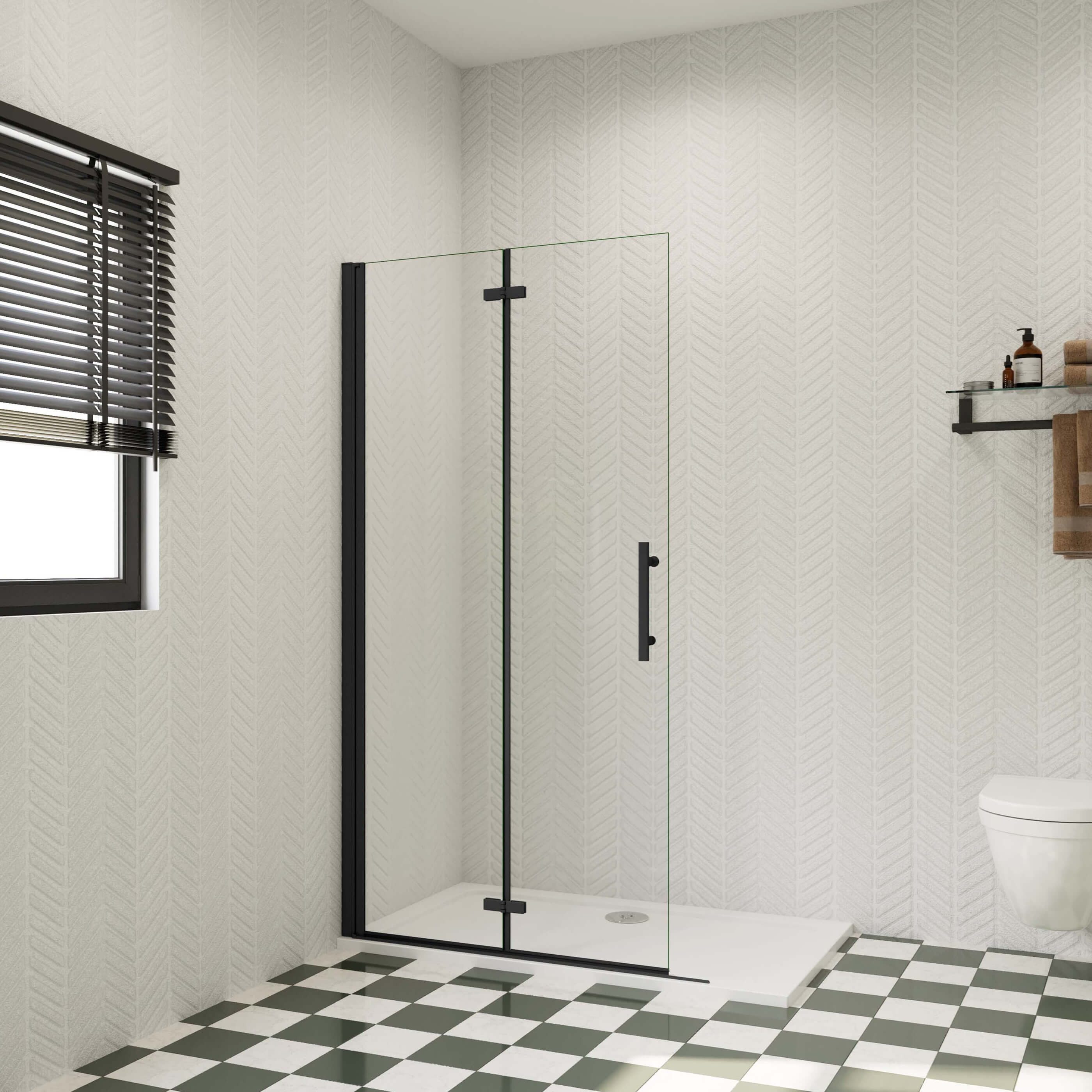 AICA Walk-in-Dusche Faltbar+Drehbar Walk-IN Glas schwarzDuschwand günstig online kaufen
